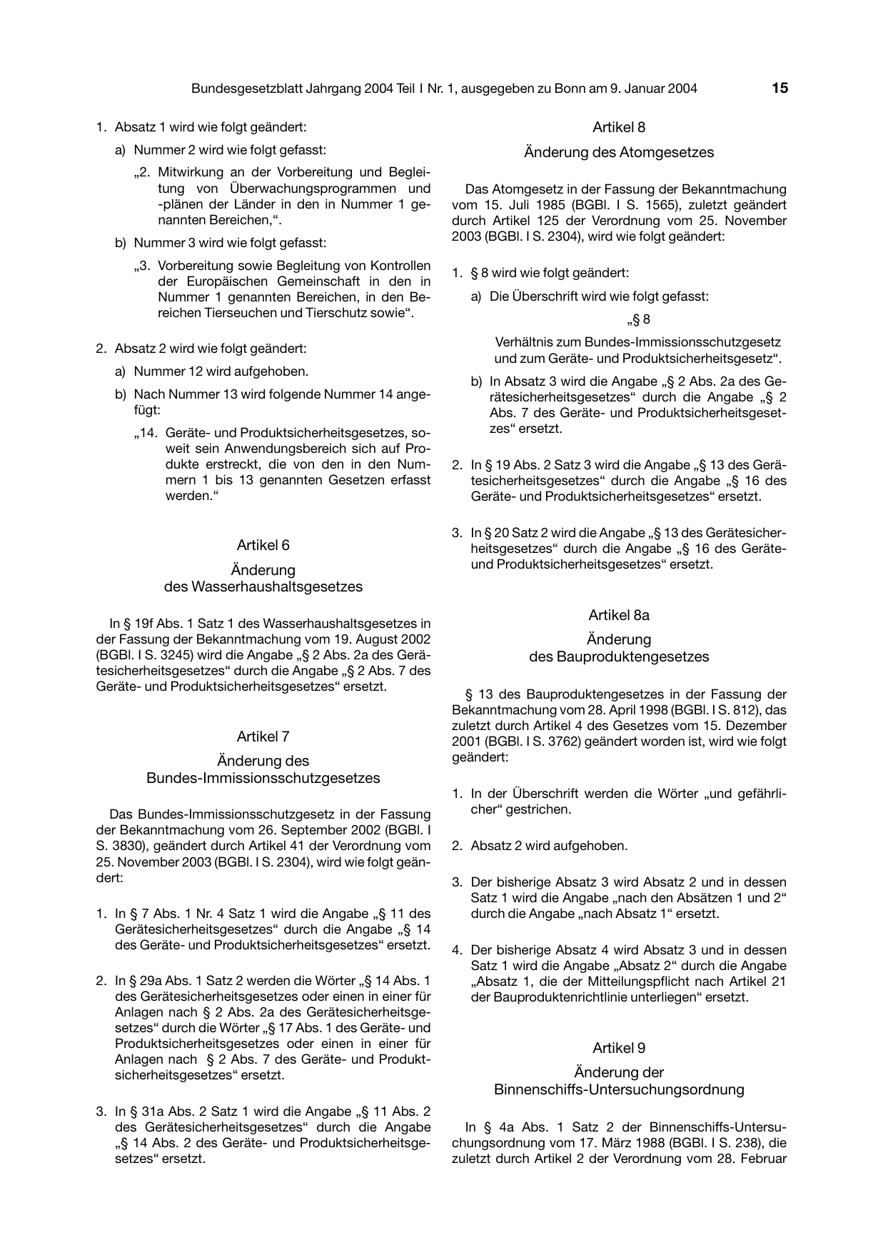 BGBl. 2004, Seite 15 — Originalseite als Abbildung
