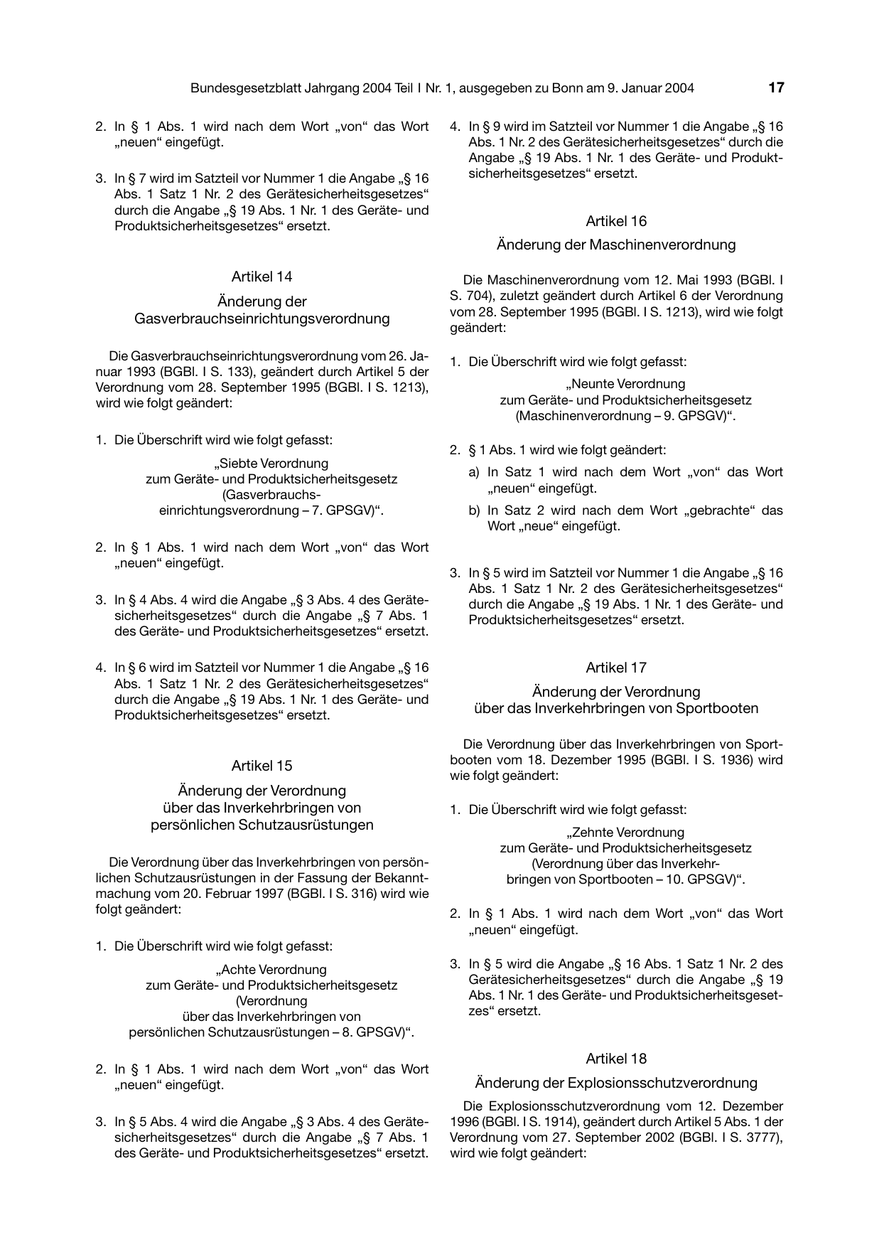 BGBl. 2004, Seite 17 — Originalseite als Abbildung