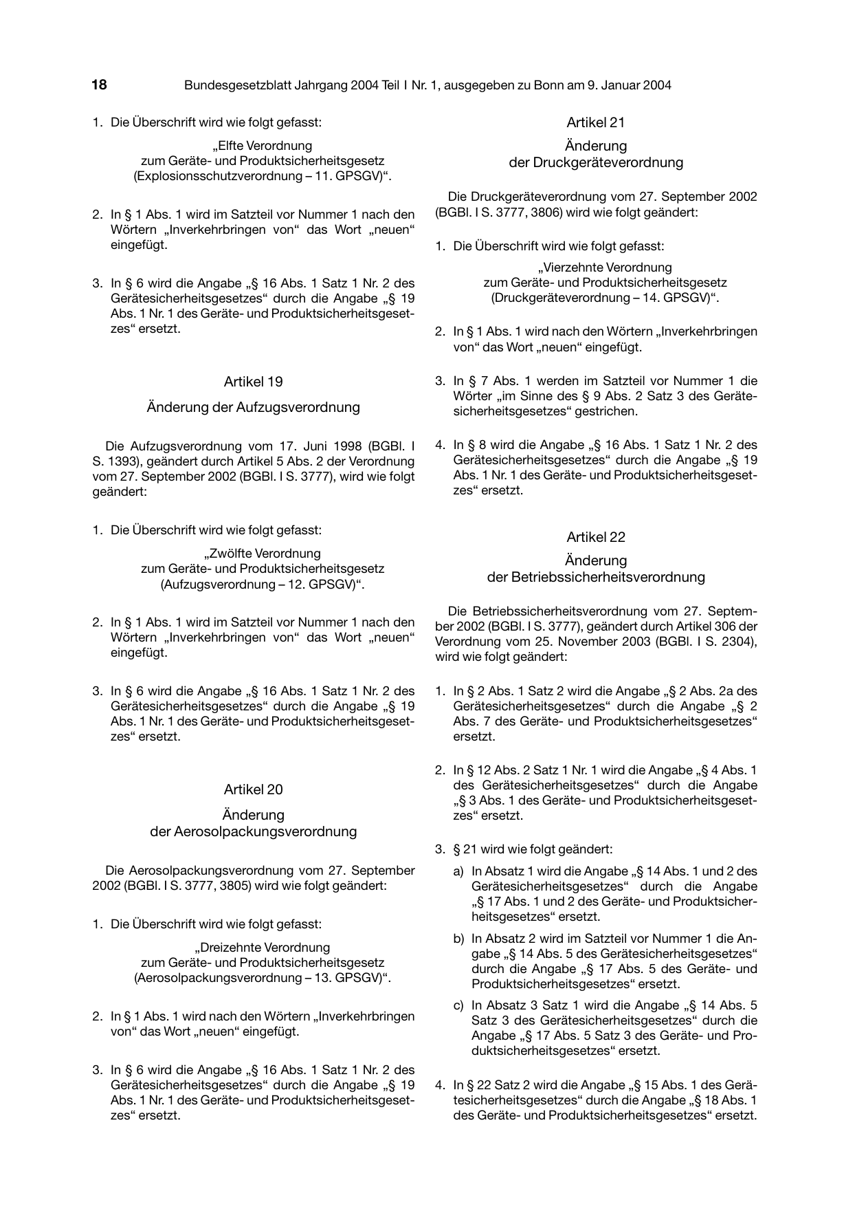 BGBl. 2004, Seite 18 — Originalseite als Abbildung