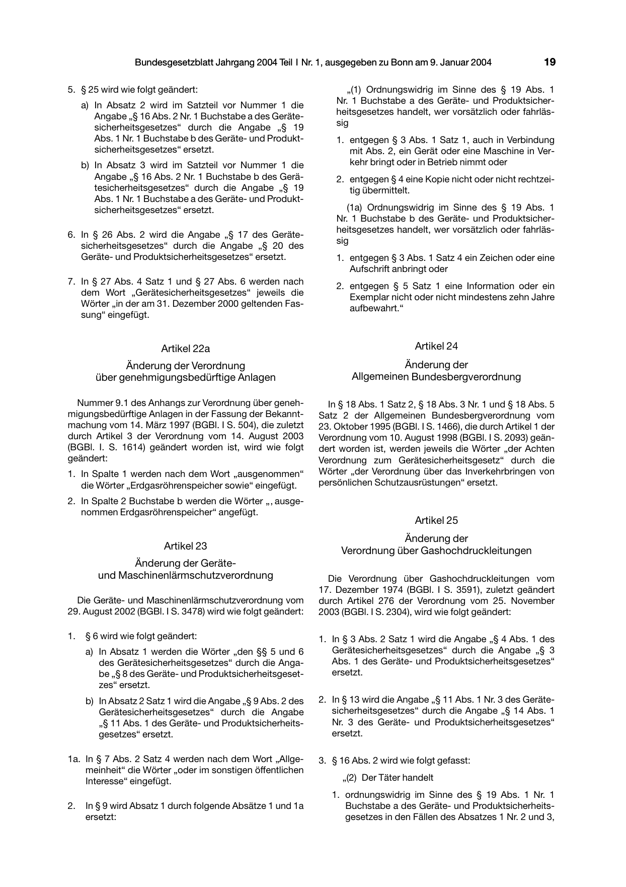 BGBl. 2004, Seite 19 — Originalseite als Abbildung