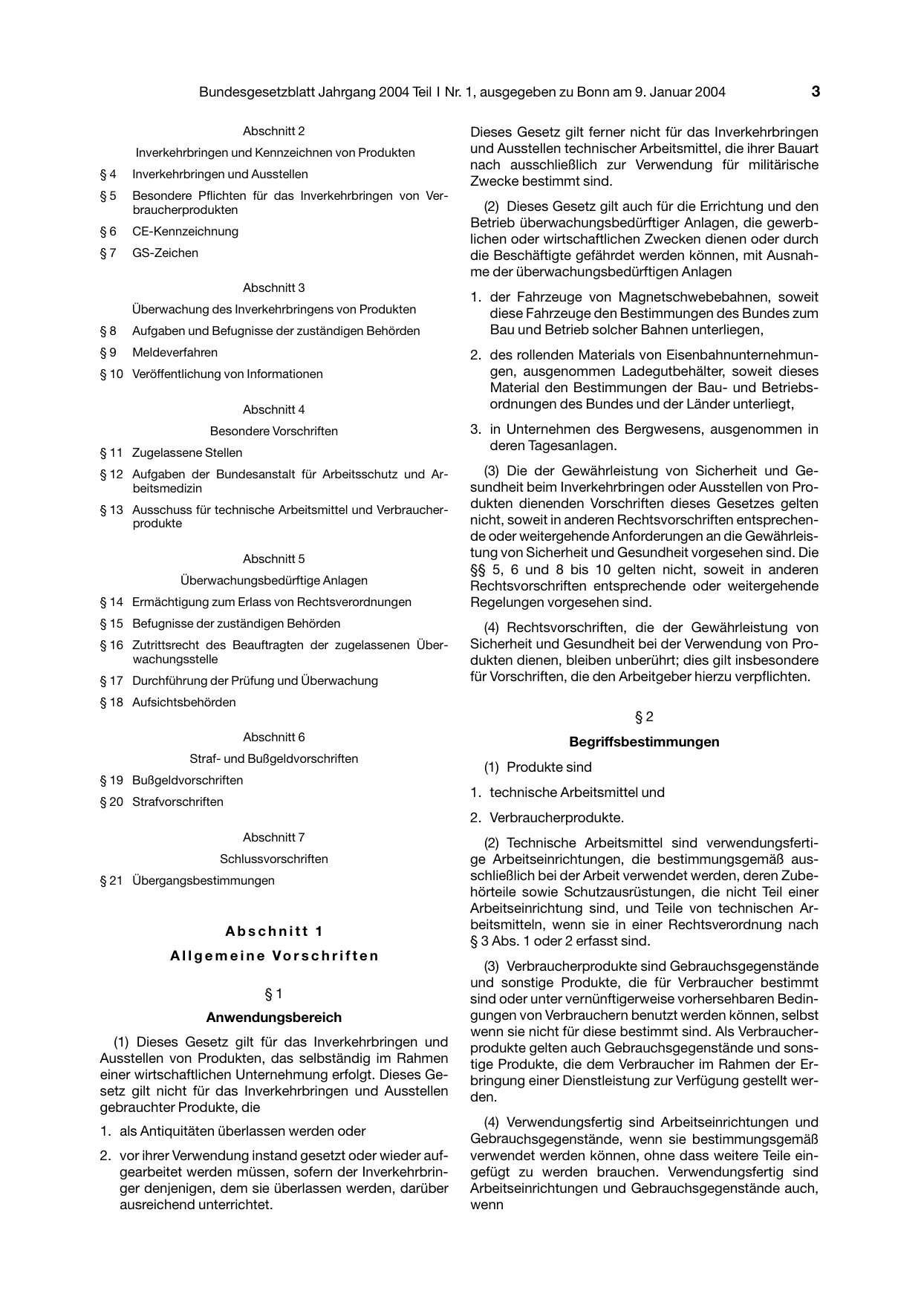 BGBl. 2004, Seite 3 — Originalseite als Abbildung