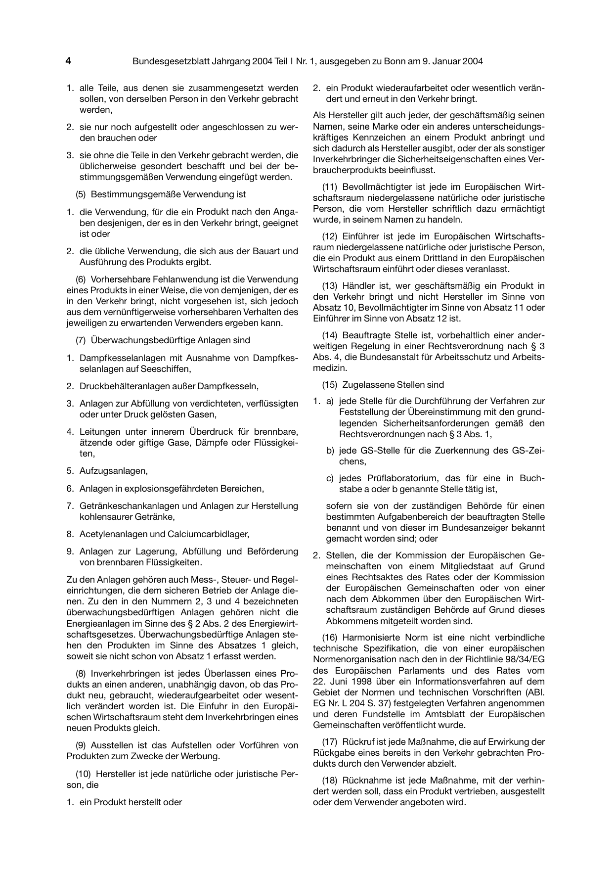 BGBl. 2004, Seite 4 — Originalseite als Abbildung