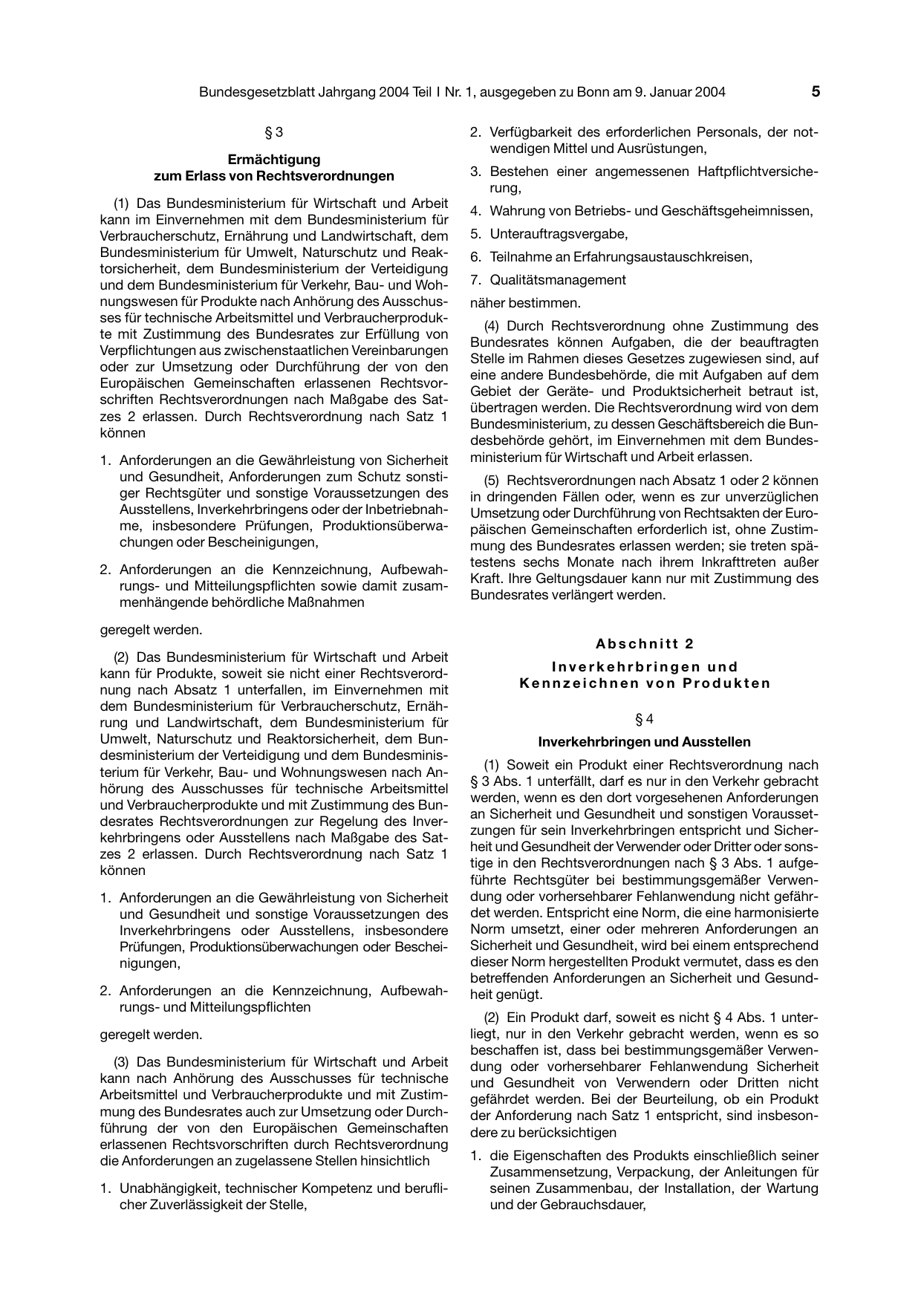 BGBl. 2004, Seite 5 — Originalseite als Abbildung