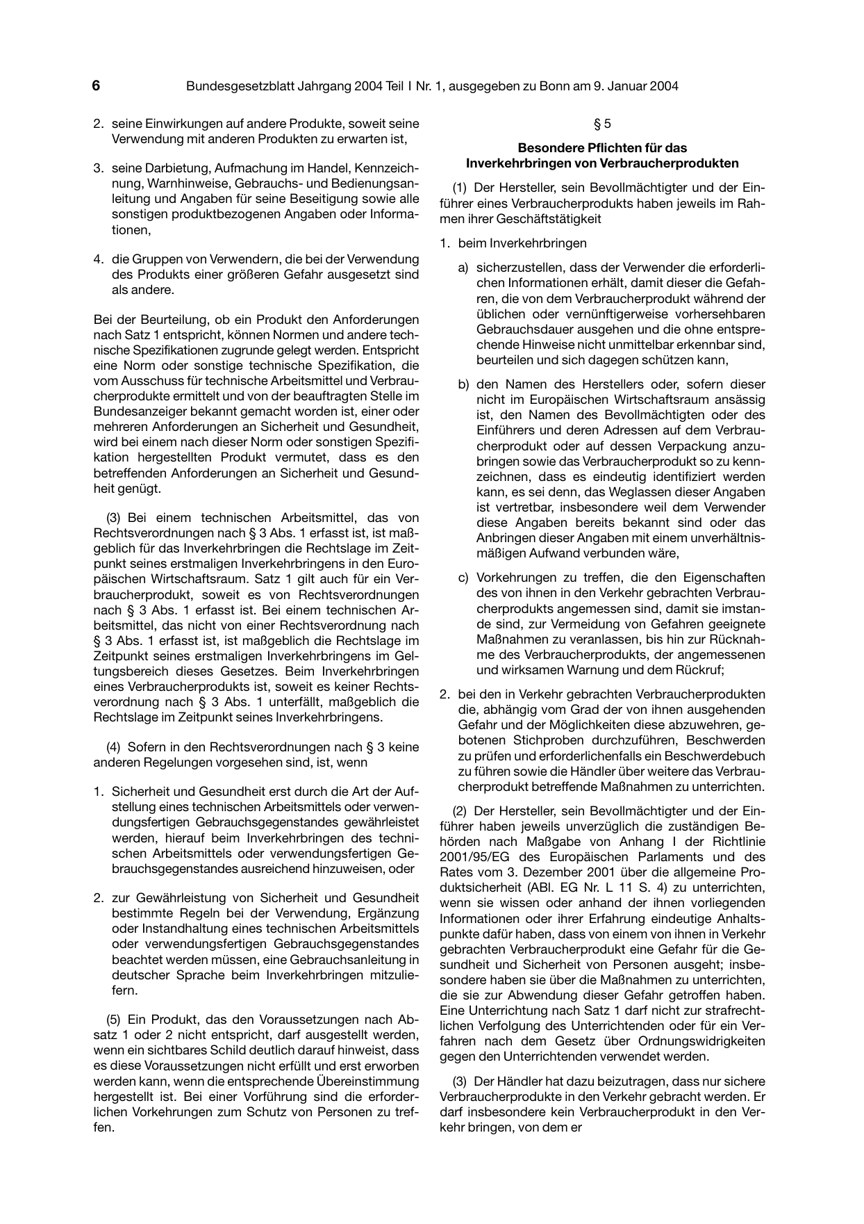 BGBl. 2004, Seite 6 — Originalseite als Abbildung