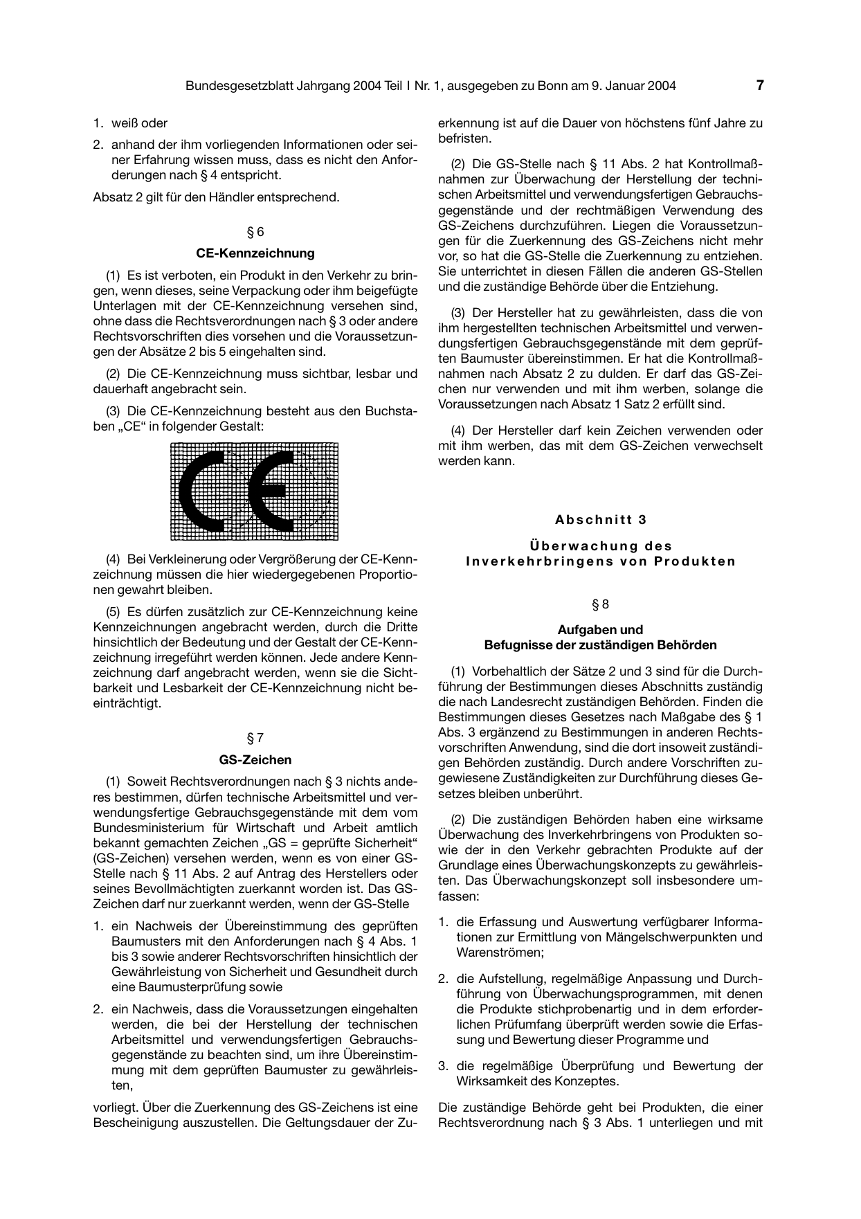 BGBl. 2004, Seite 7 — Originalseite als Abbildung