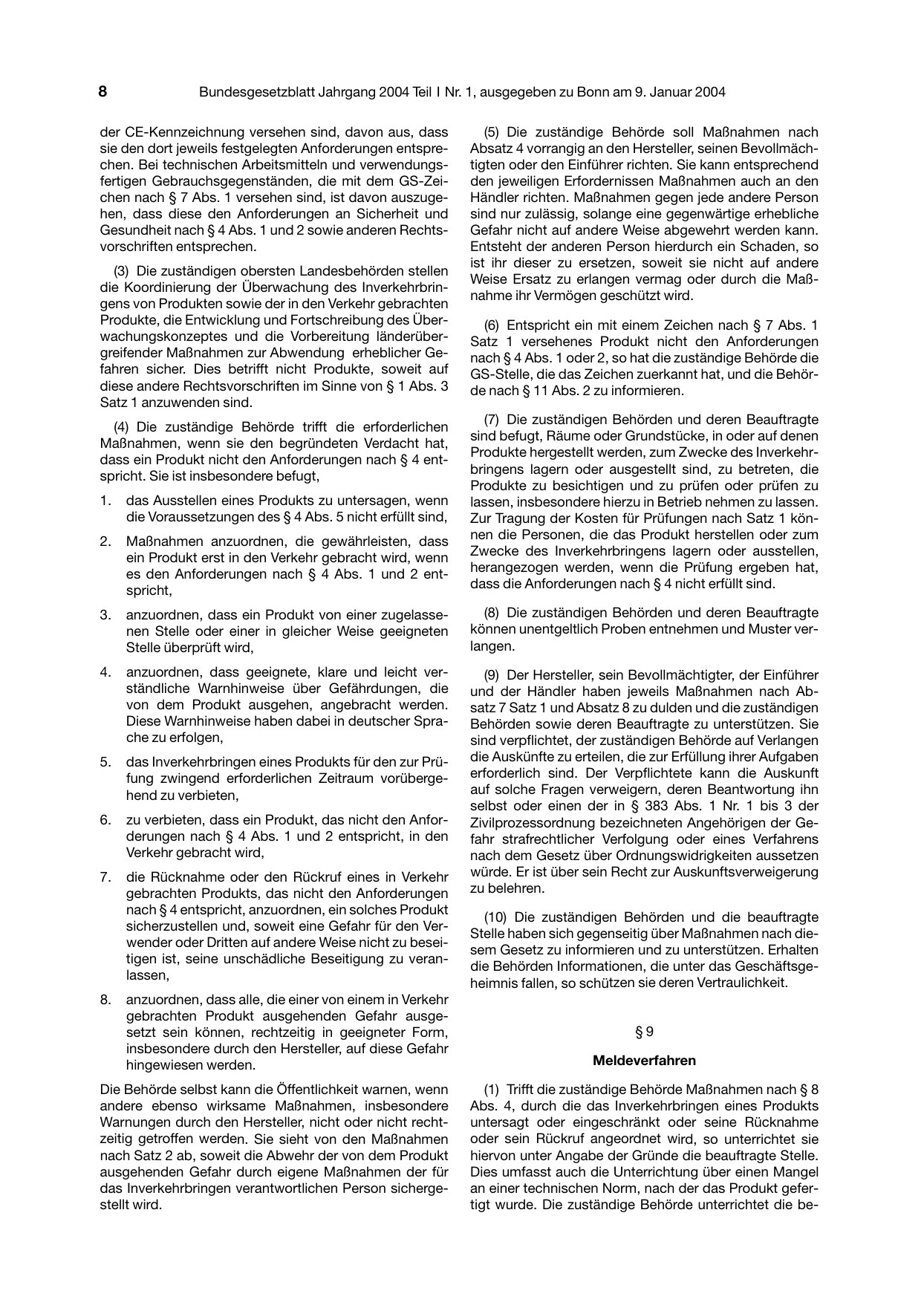 BGBl. 2004, Seite 8 — Originalseite als Abbildung