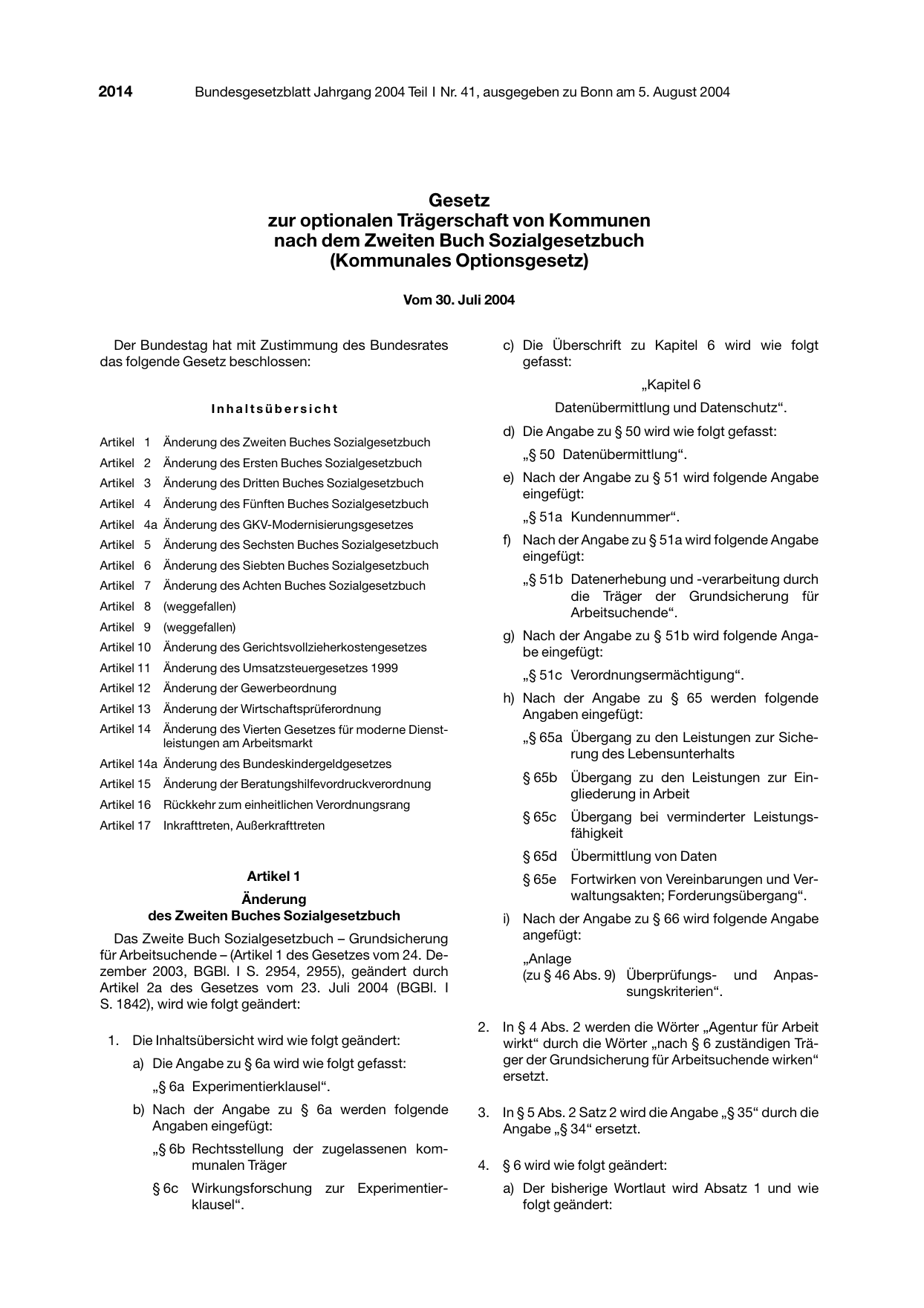 BGBl. 2004, Seite 2014 — Originalseite als Abbildung