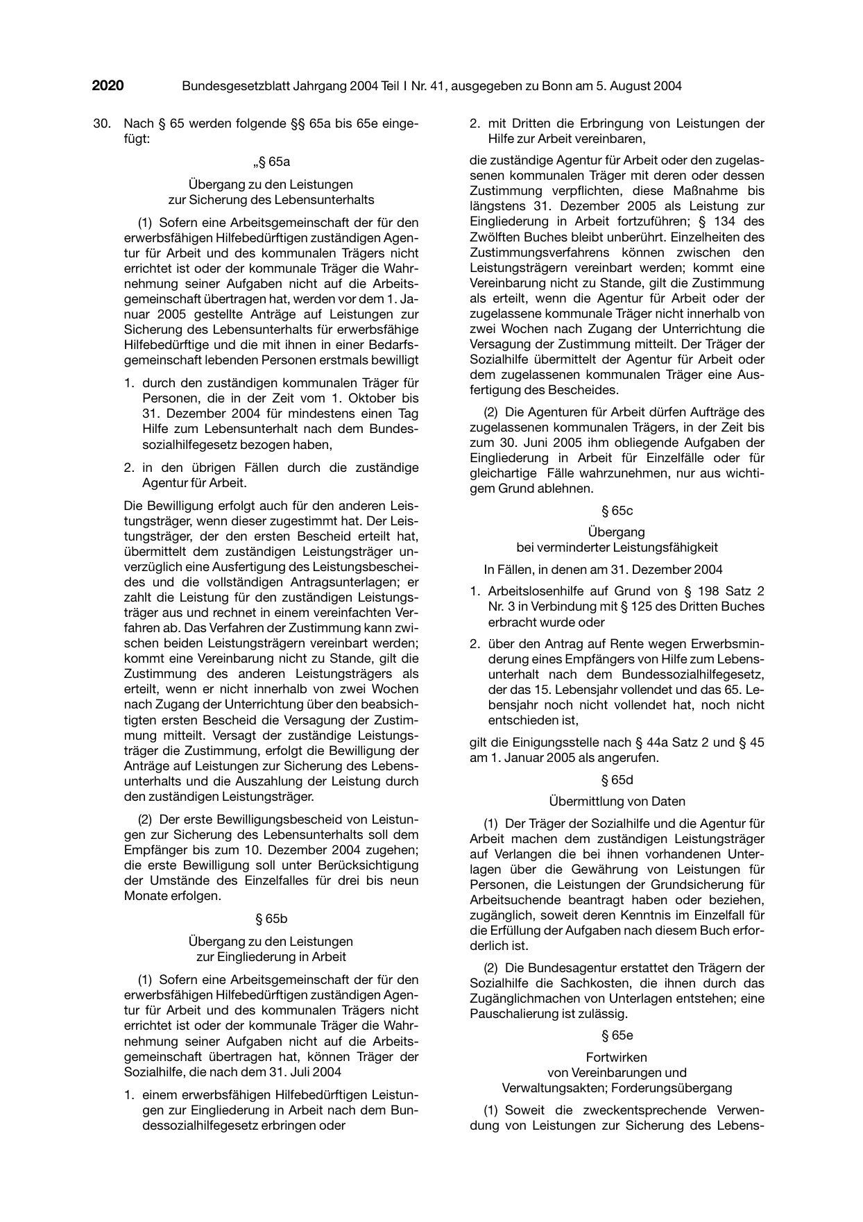 BGBl. 2004, Seite 2020 — Originalseite als Abbildung