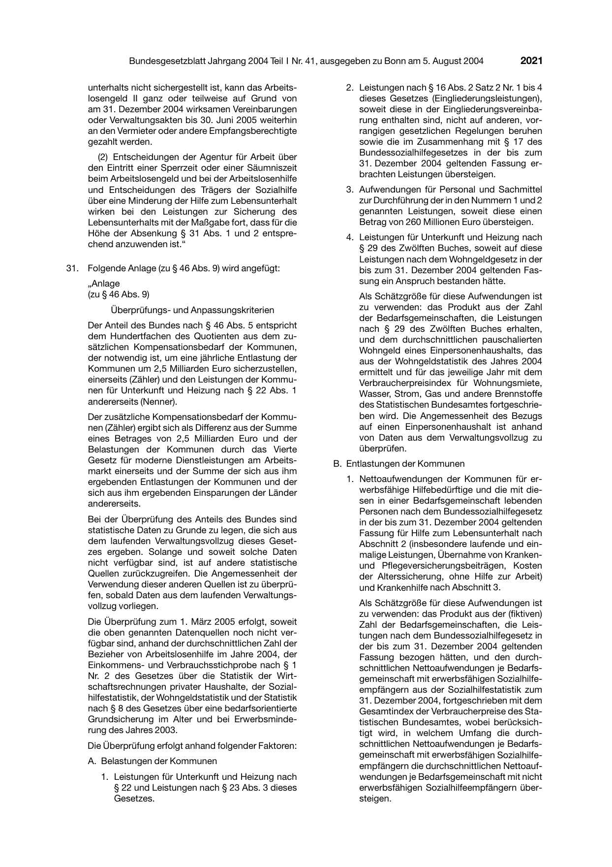 BGBl. 2004, Seite 2021 — Originalseite als Abbildung