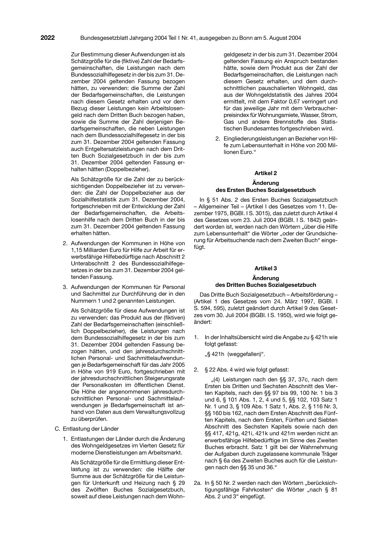 BGBl. 2004, Seite 2022 — Originalseite als Abbildung