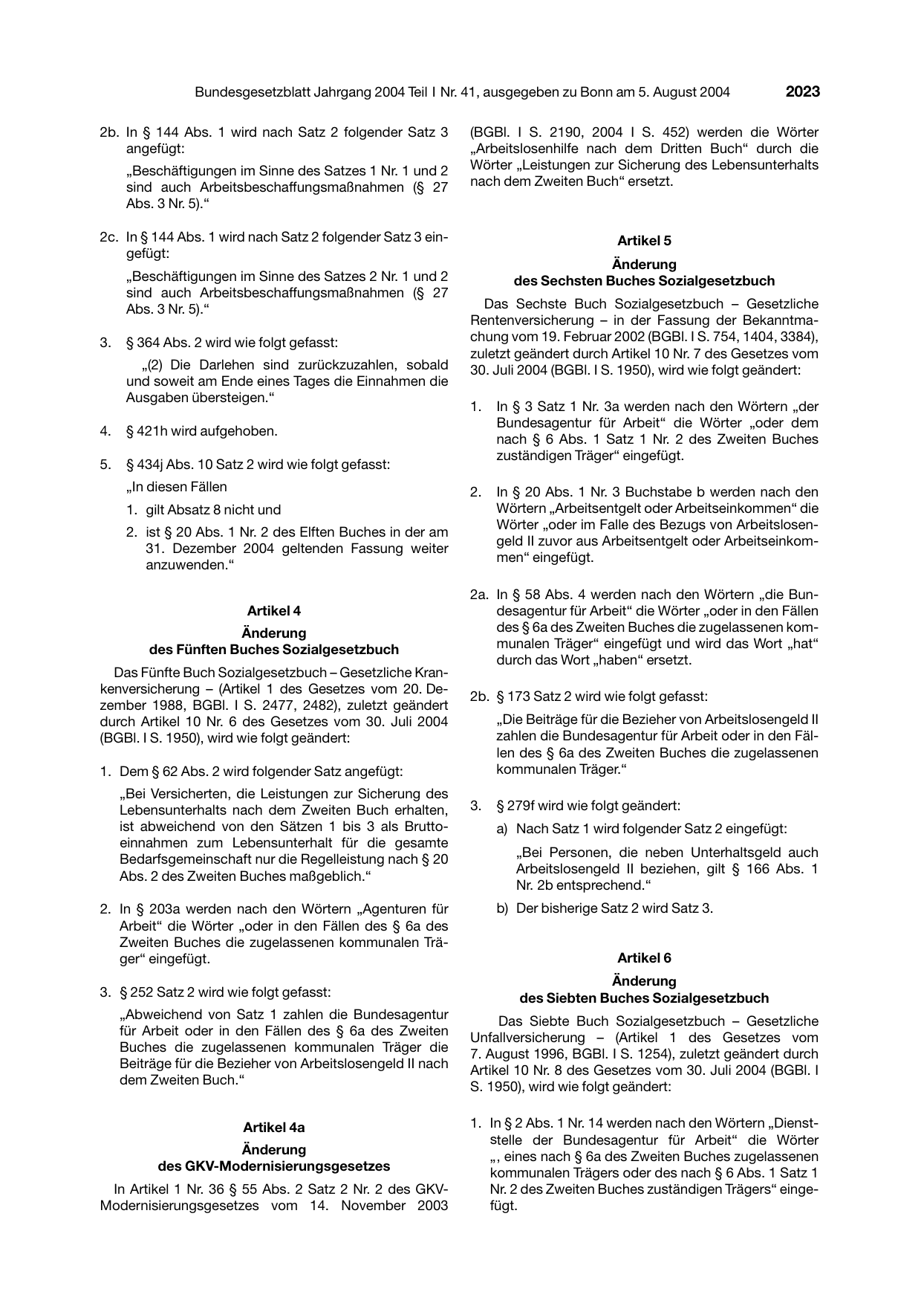 BGBl. 2004, Seite 2023 — Originalseite als Abbildung