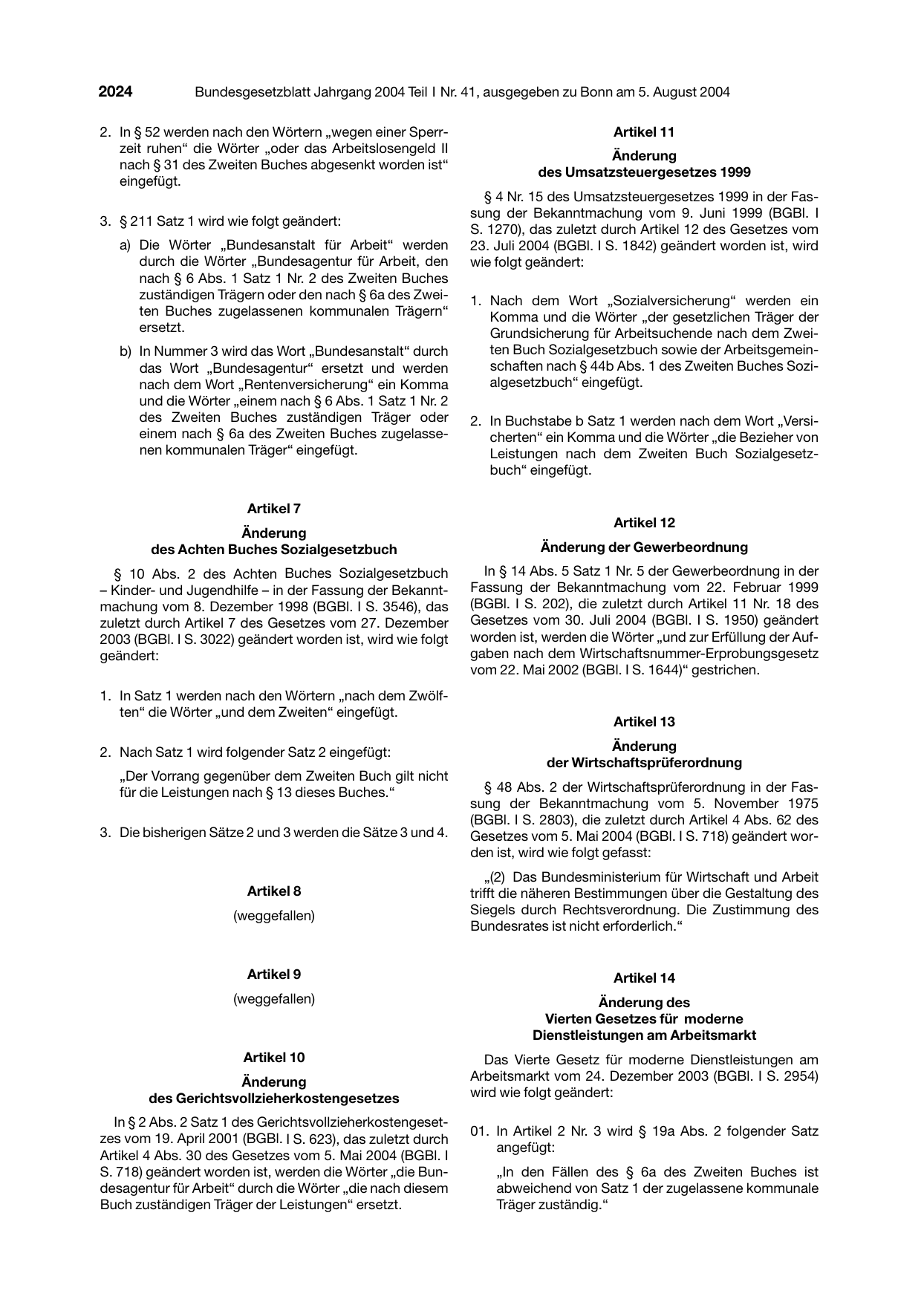 BGBl. 2004, Seite 2024 — Originalseite als Abbildung