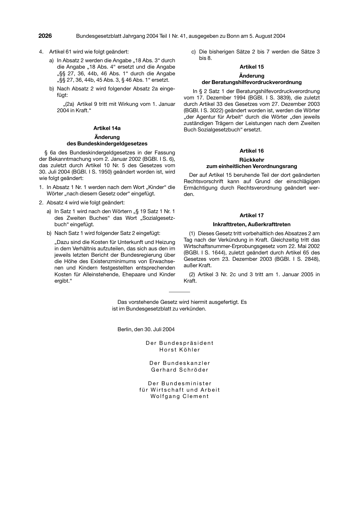 BGBl. 2004, Seite 2026 — Originalseite als Abbildung