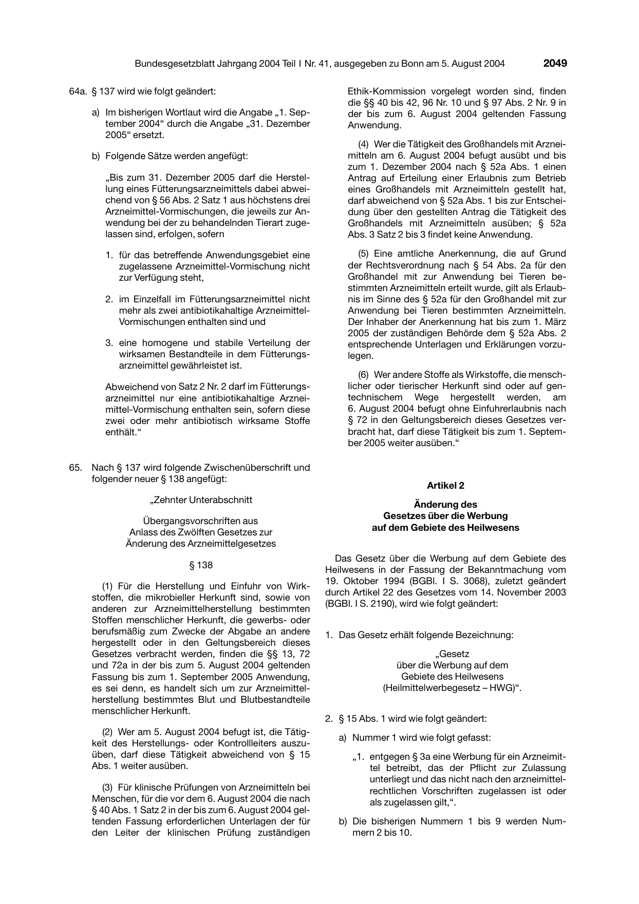 BGBl. 2004, Seite 2049 — Originalseite als Abbildung
