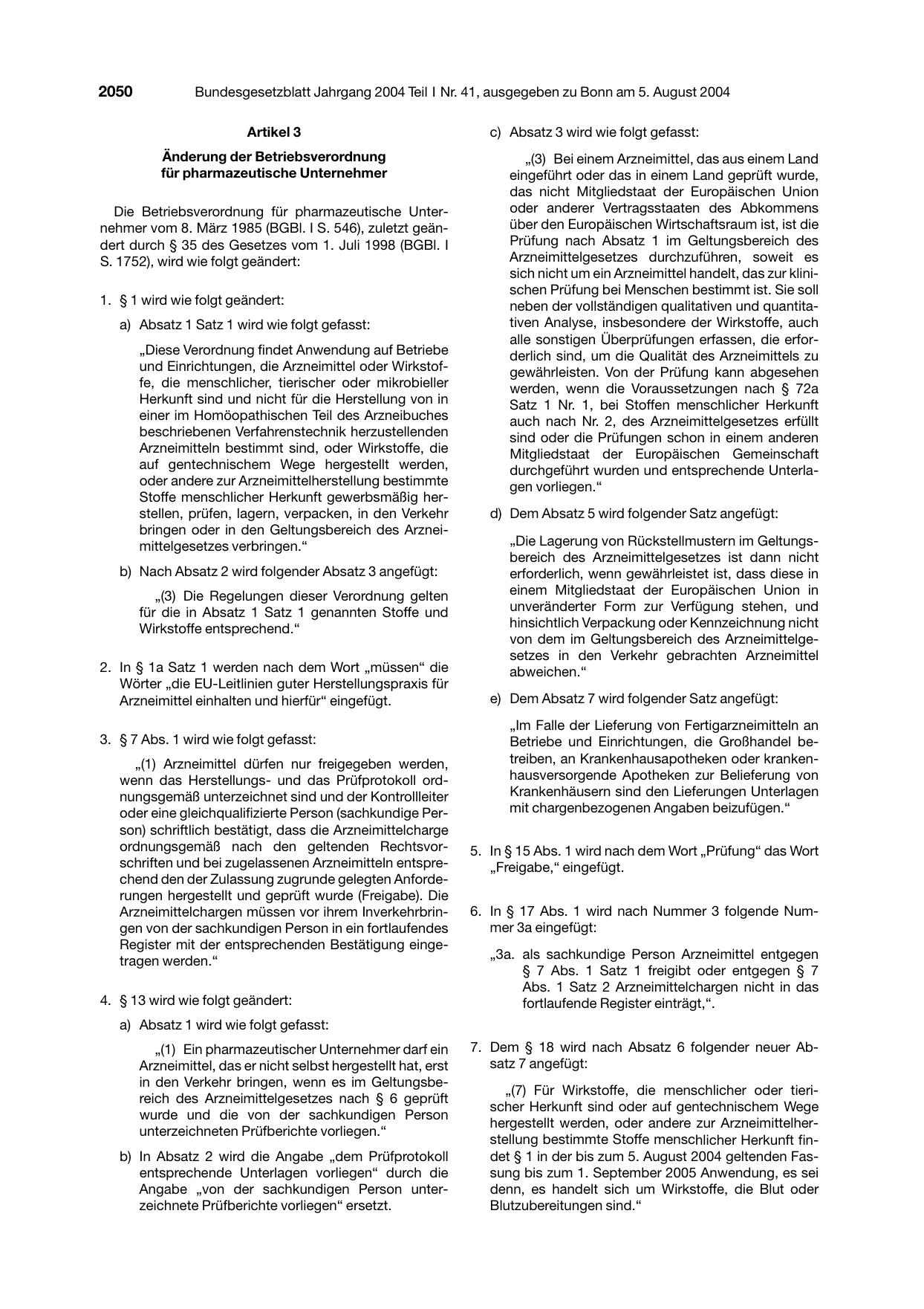 BGBl. 2004, Seite 2050 — Originalseite als Abbildung