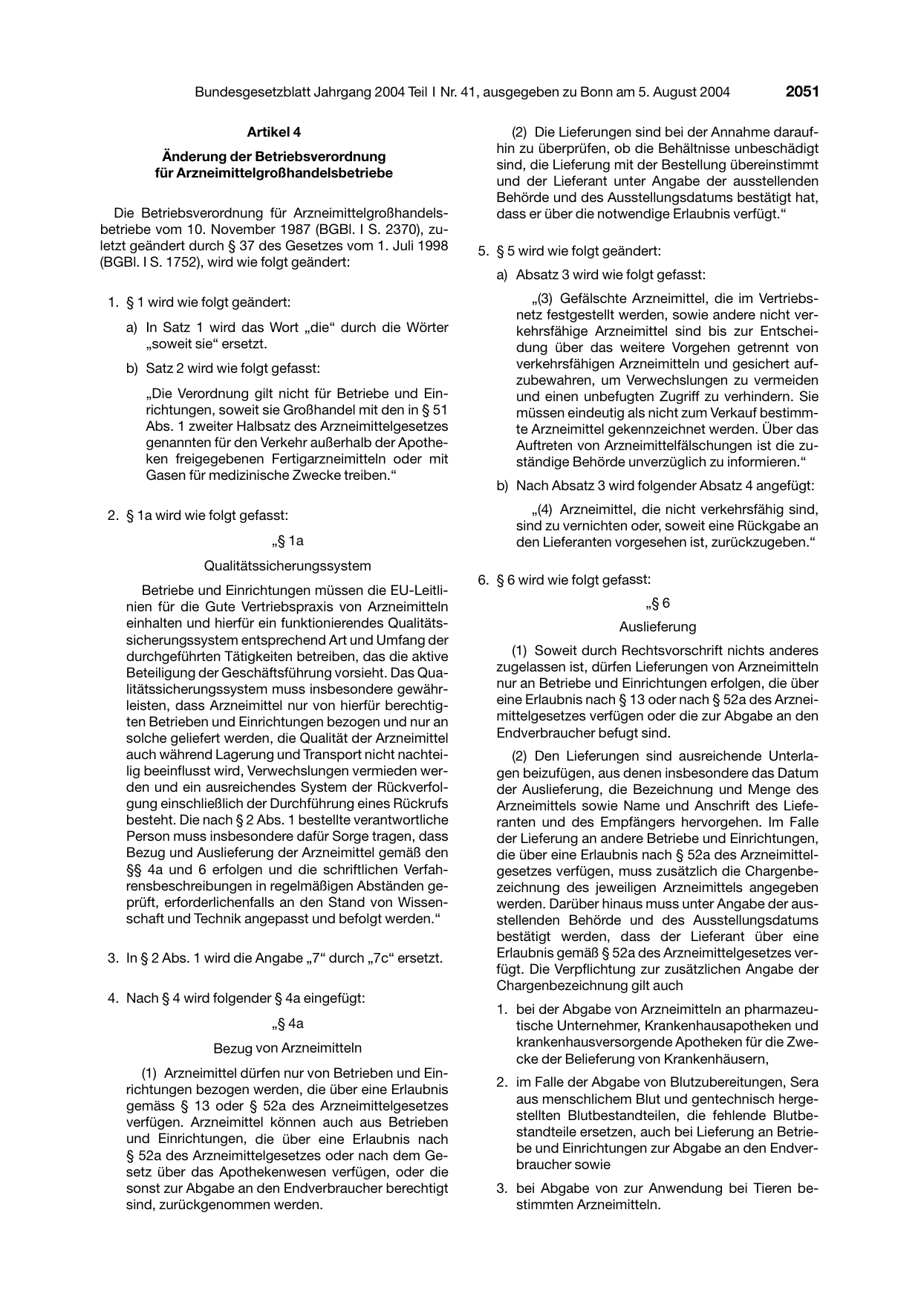 BGBl. 2004, Seite 2051 — Originalseite als Abbildung