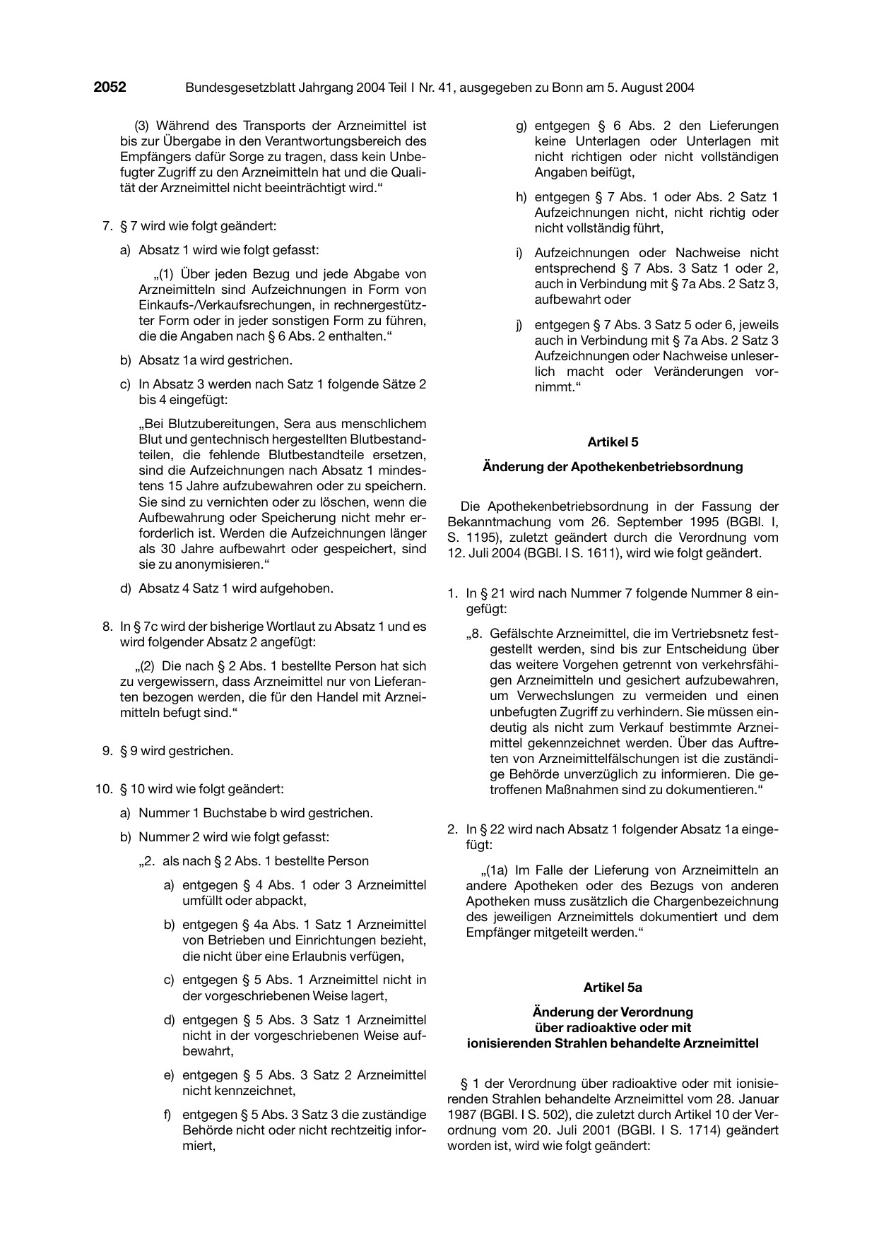 BGBl. 2004, Seite 2052 — Originalseite als Abbildung