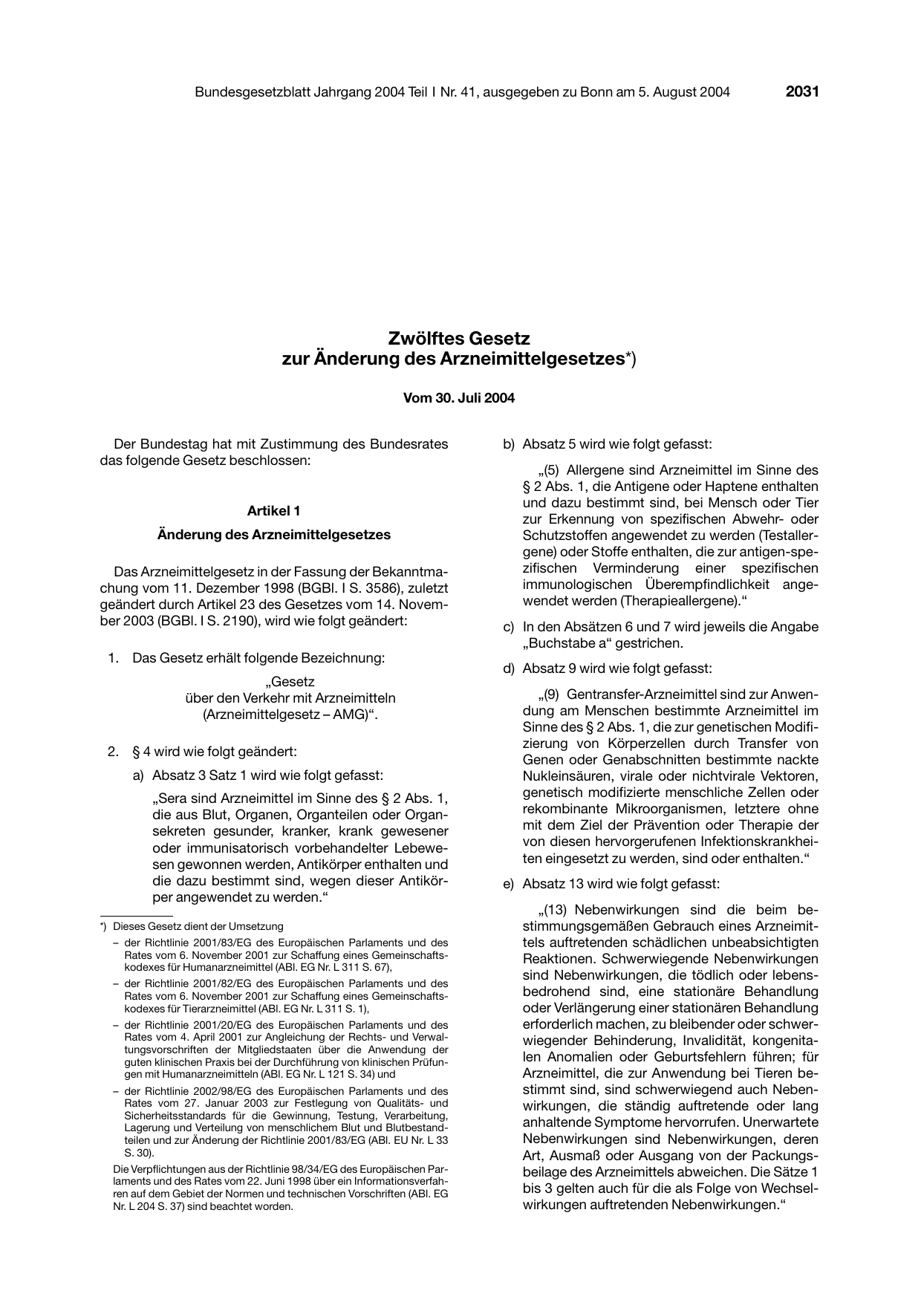 BGBl. 2004, Seite 2031 — Originalseite als Abbildung