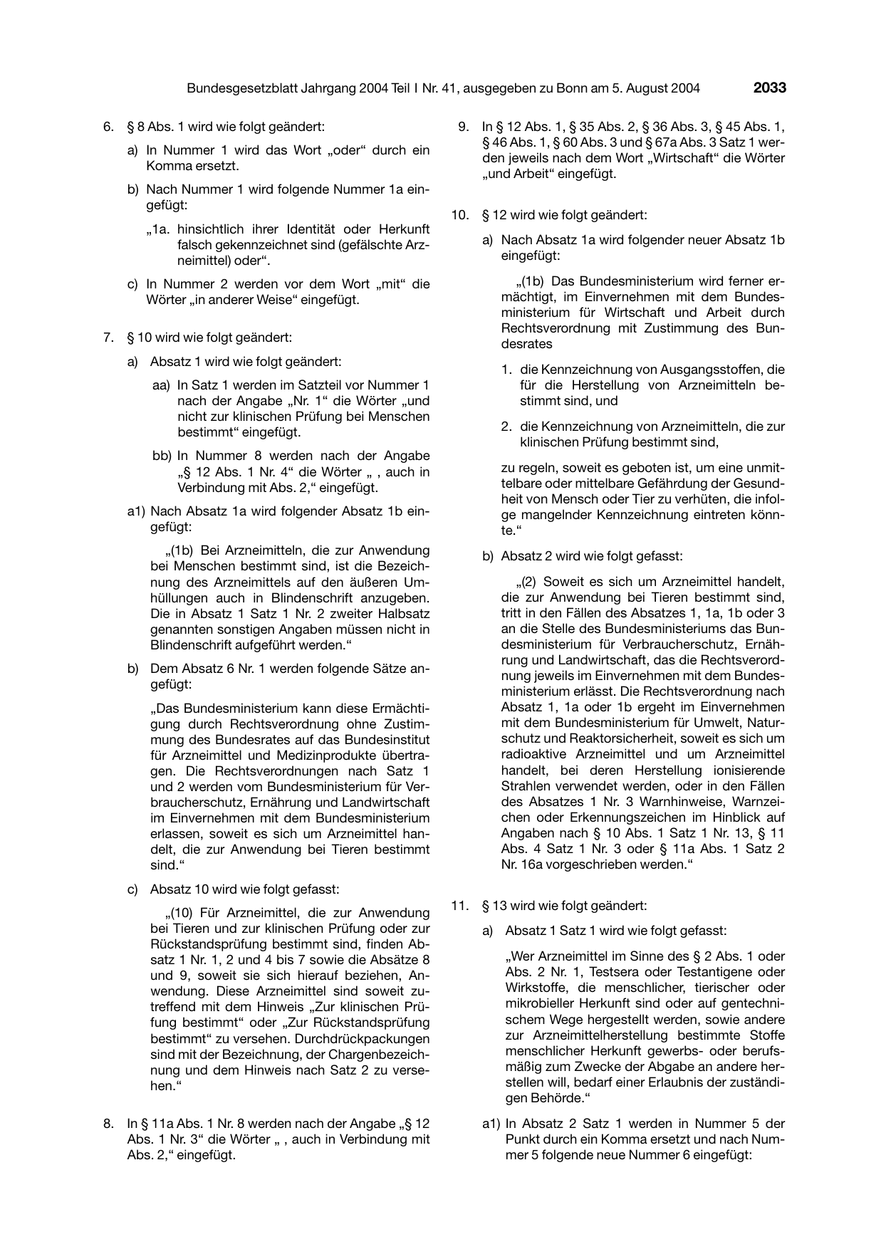 BGBl. 2004, Seite 2033 — Originalseite als Abbildung