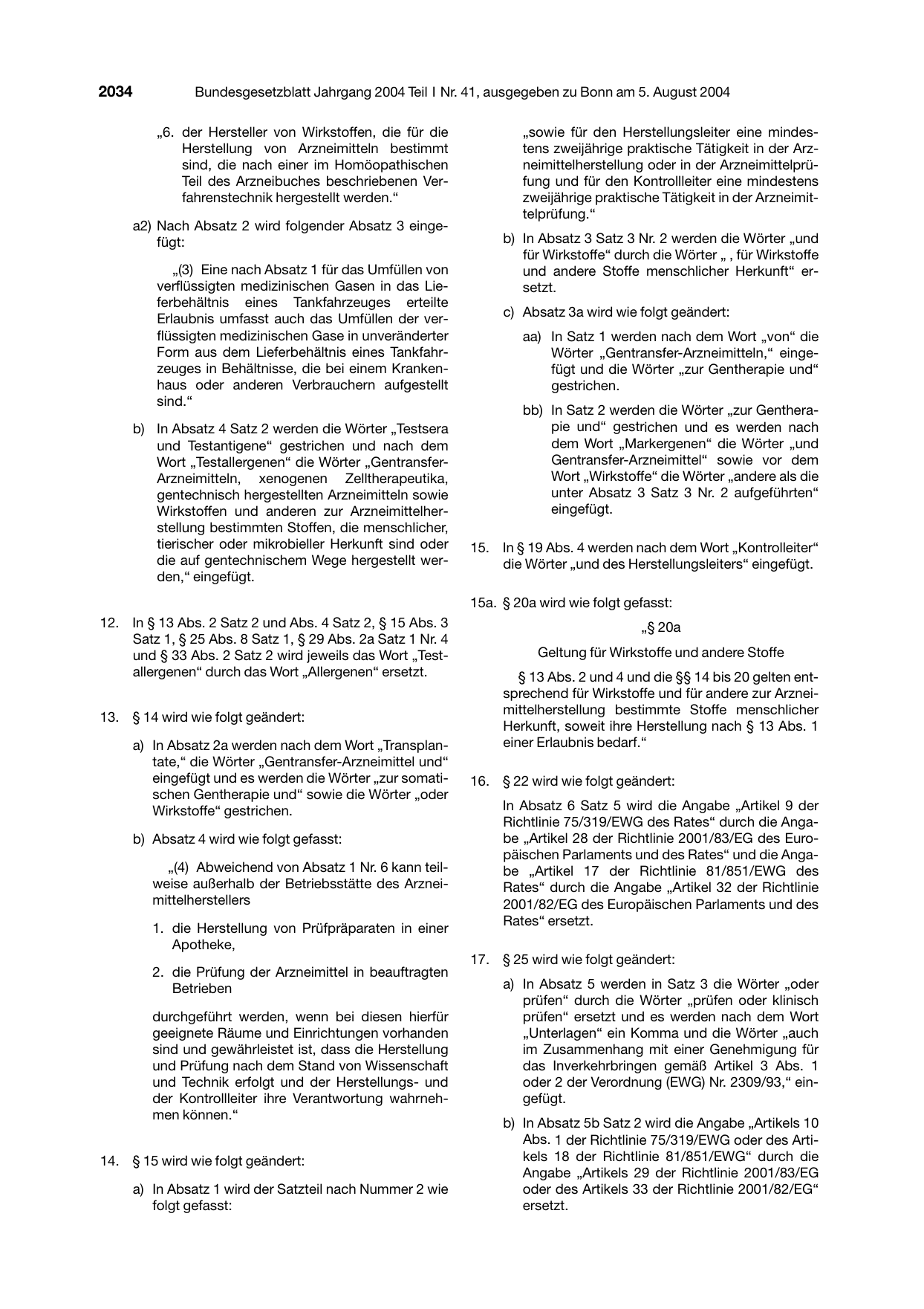 BGBl. 2004, Seite 2034 — Originalseite als Abbildung