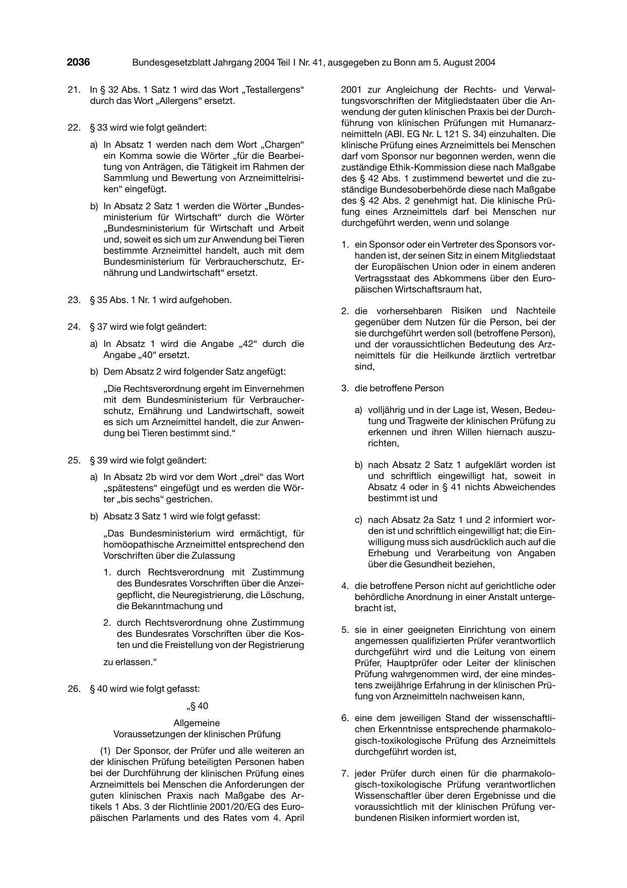 BGBl. 2004, Seite 2036 — Originalseite als Abbildung