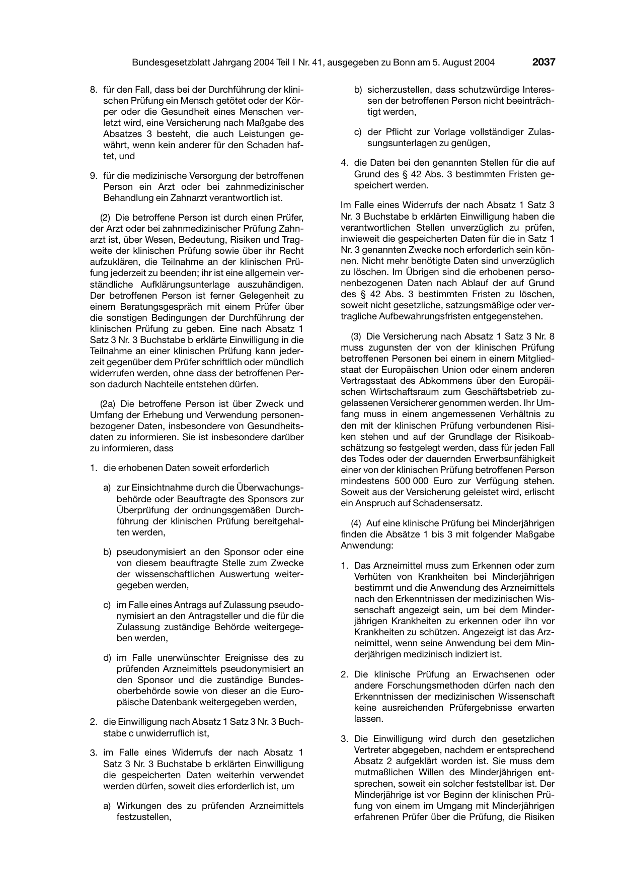 BGBl. 2004, Seite 2037 — Originalseite als Abbildung