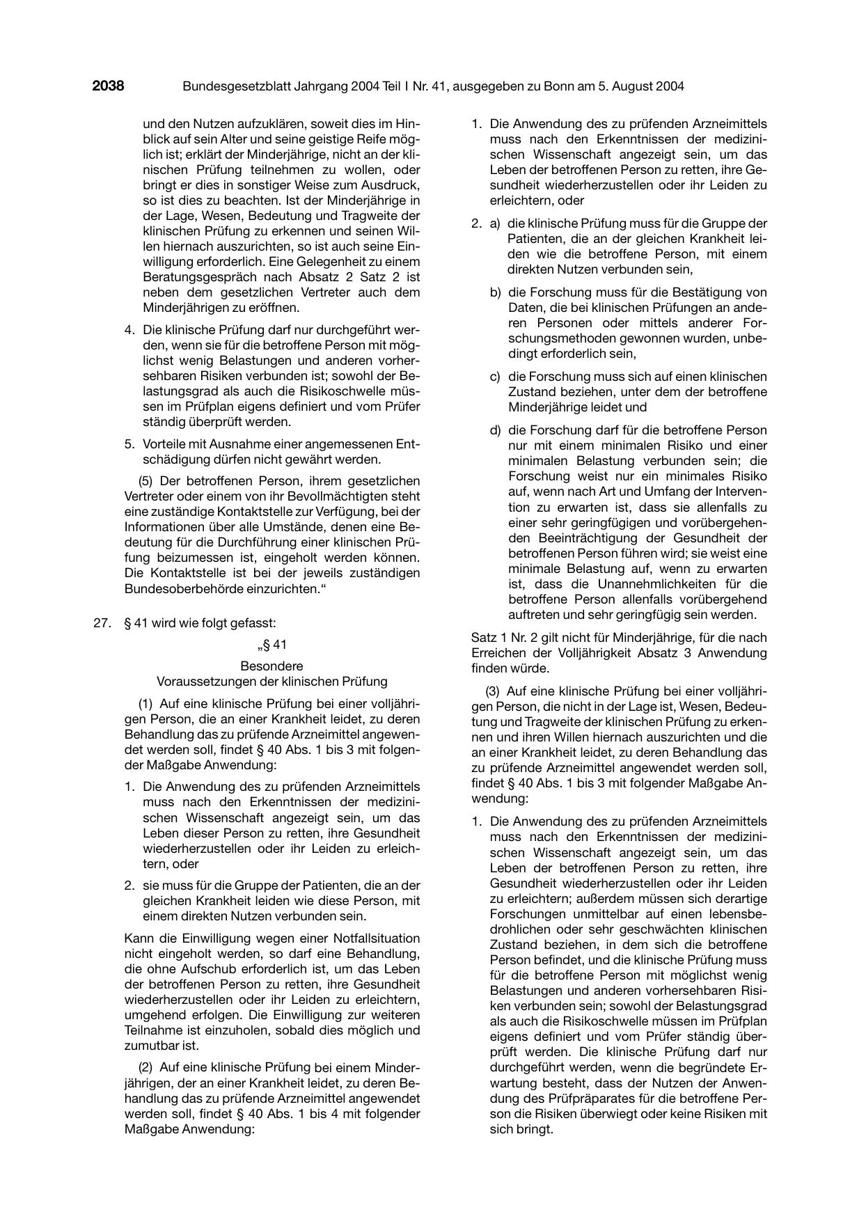 BGBl. 2004, Seite 2038 — Originalseite als Abbildung