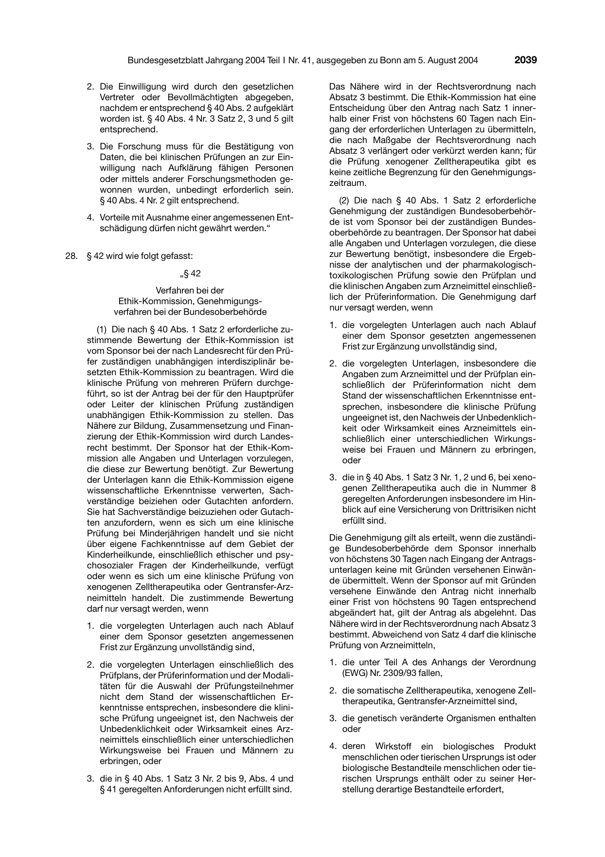 BGBl. 2004, Seite 2039 — Originalseite als Abbildung