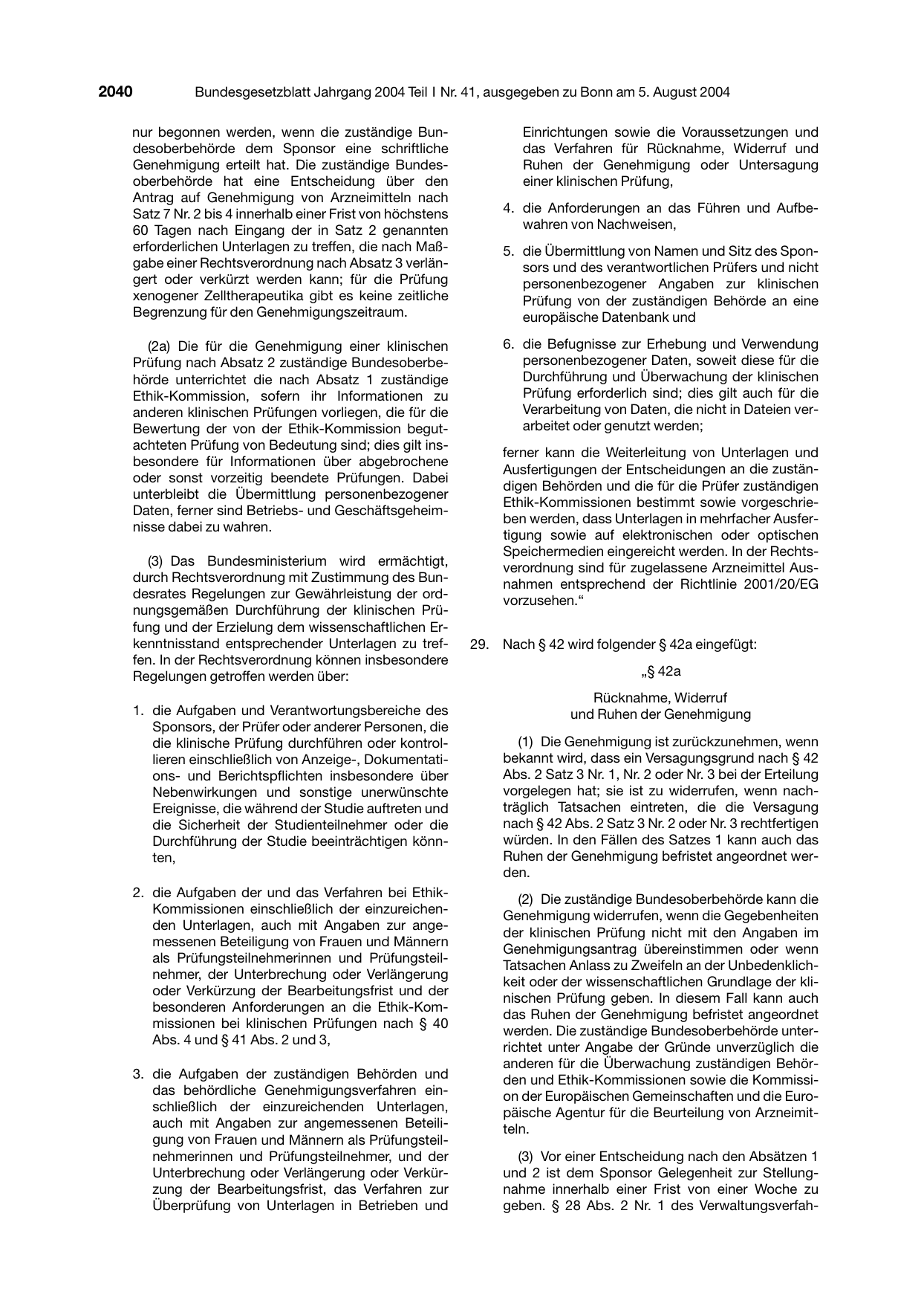 BGBl. 2004, Seite 2040 — Originalseite als Abbildung