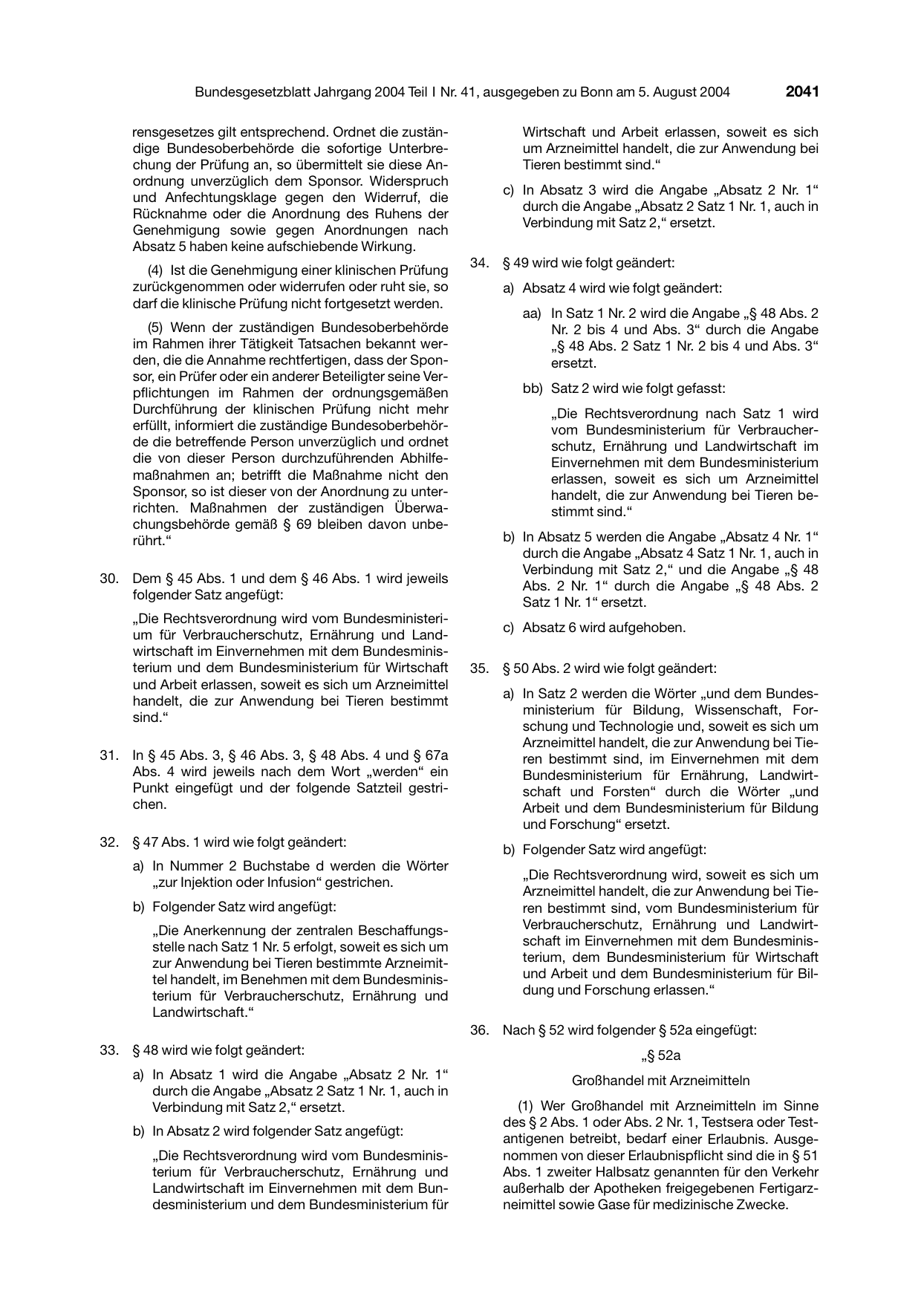 BGBl. 2004, Seite 2041 — Originalseite als Abbildung