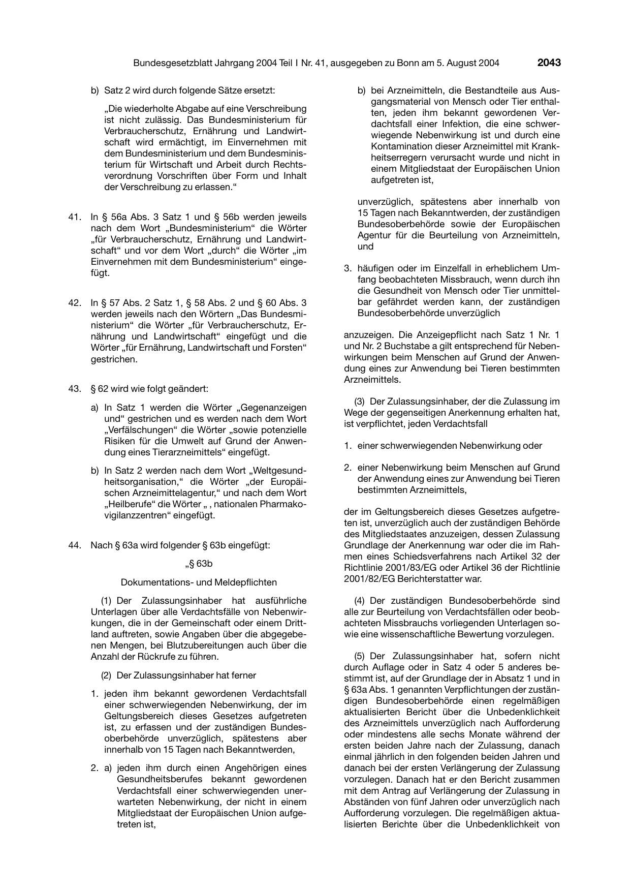 BGBl. 2004, Seite 2043 — Originalseite als Abbildung
