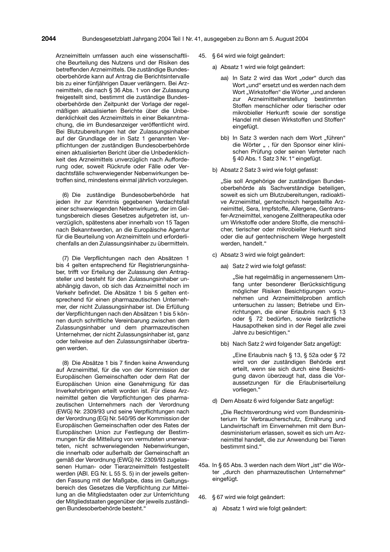 BGBl. 2004, Seite 2044 — Originalseite als Abbildung
