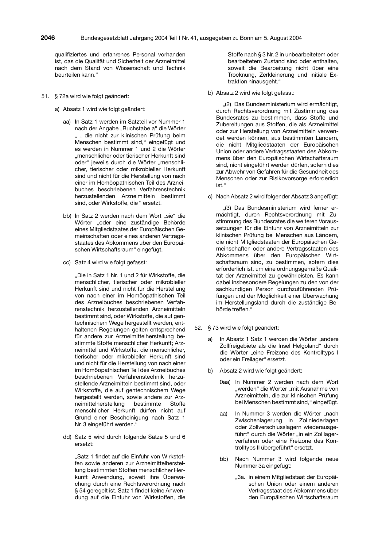 BGBl. 2004, Seite 2046 — Originalseite als Abbildung