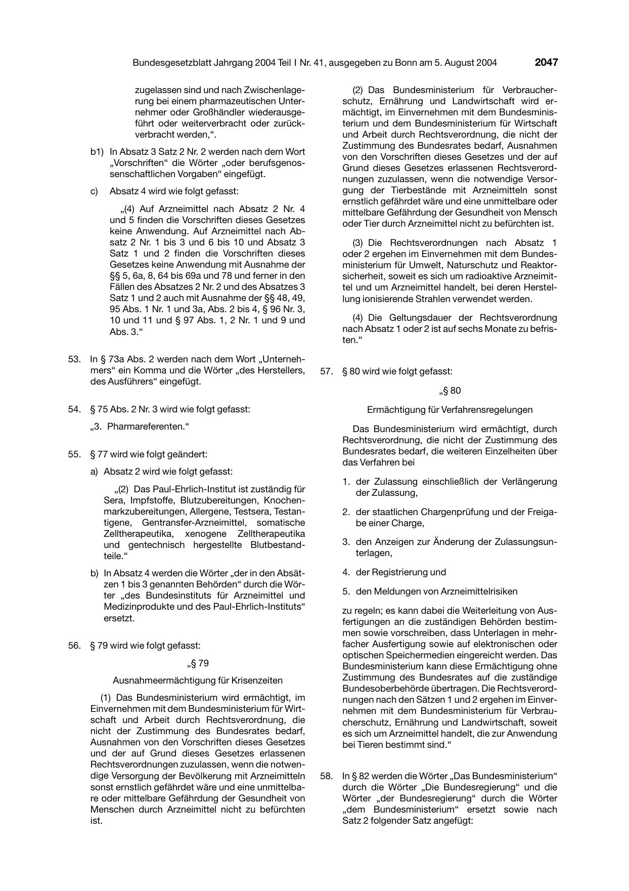 BGBl. 2004, Seite 2047 — Originalseite als Abbildung