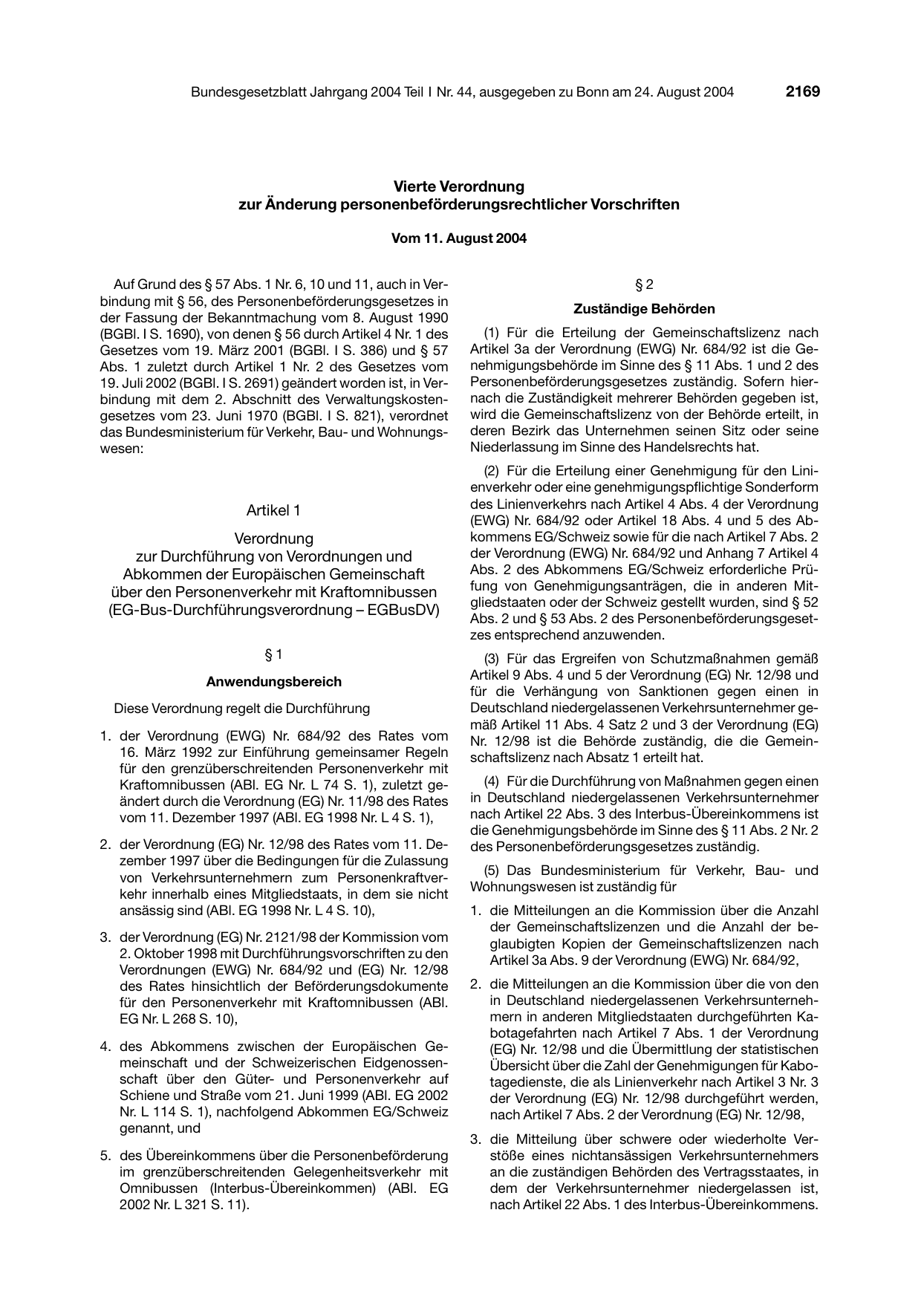 BGBl. 2004, Seite 2169 — Originalseite als Abbildung