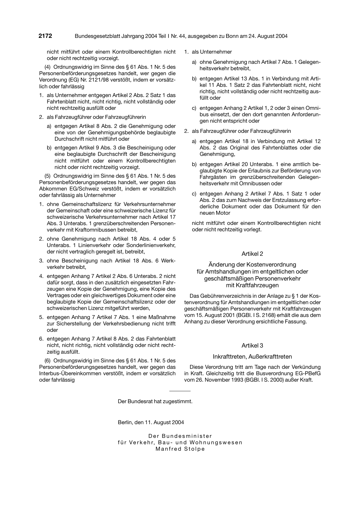 BGBl. 2004, Seite 2172 — Originalseite als Abbildung