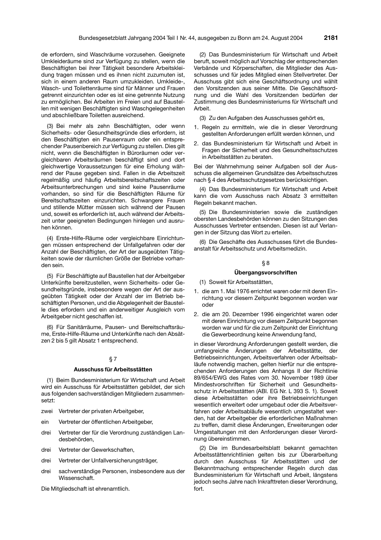 BGBl. 2004, Seite 2181 — Originalseite als Abbildung