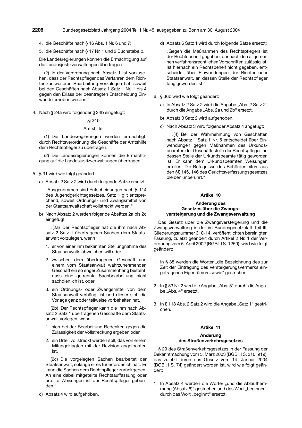 BGBl. 2004, Seite 2206 — Originalseite als Abbildung