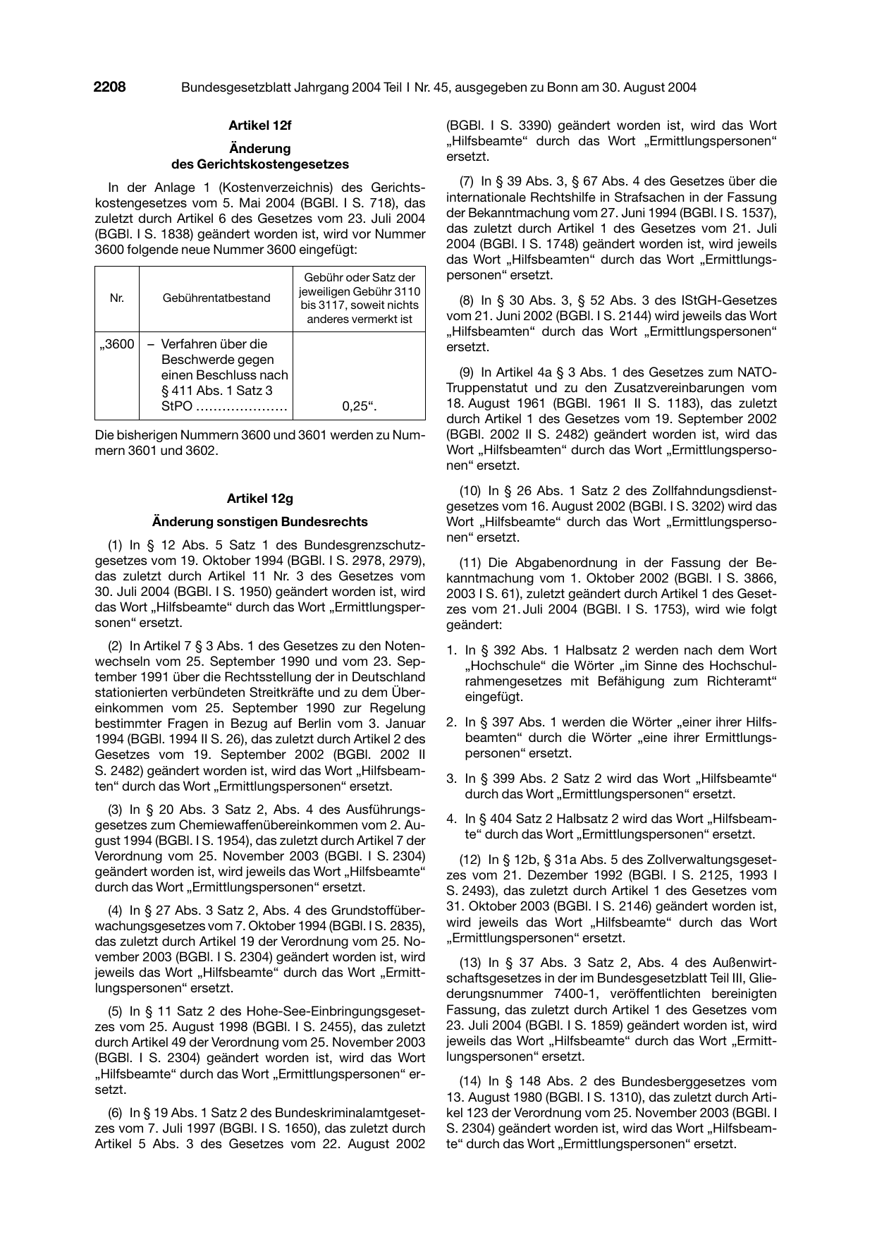 BGBl. 2004, Seite 2208 — Originalseite als Abbildung