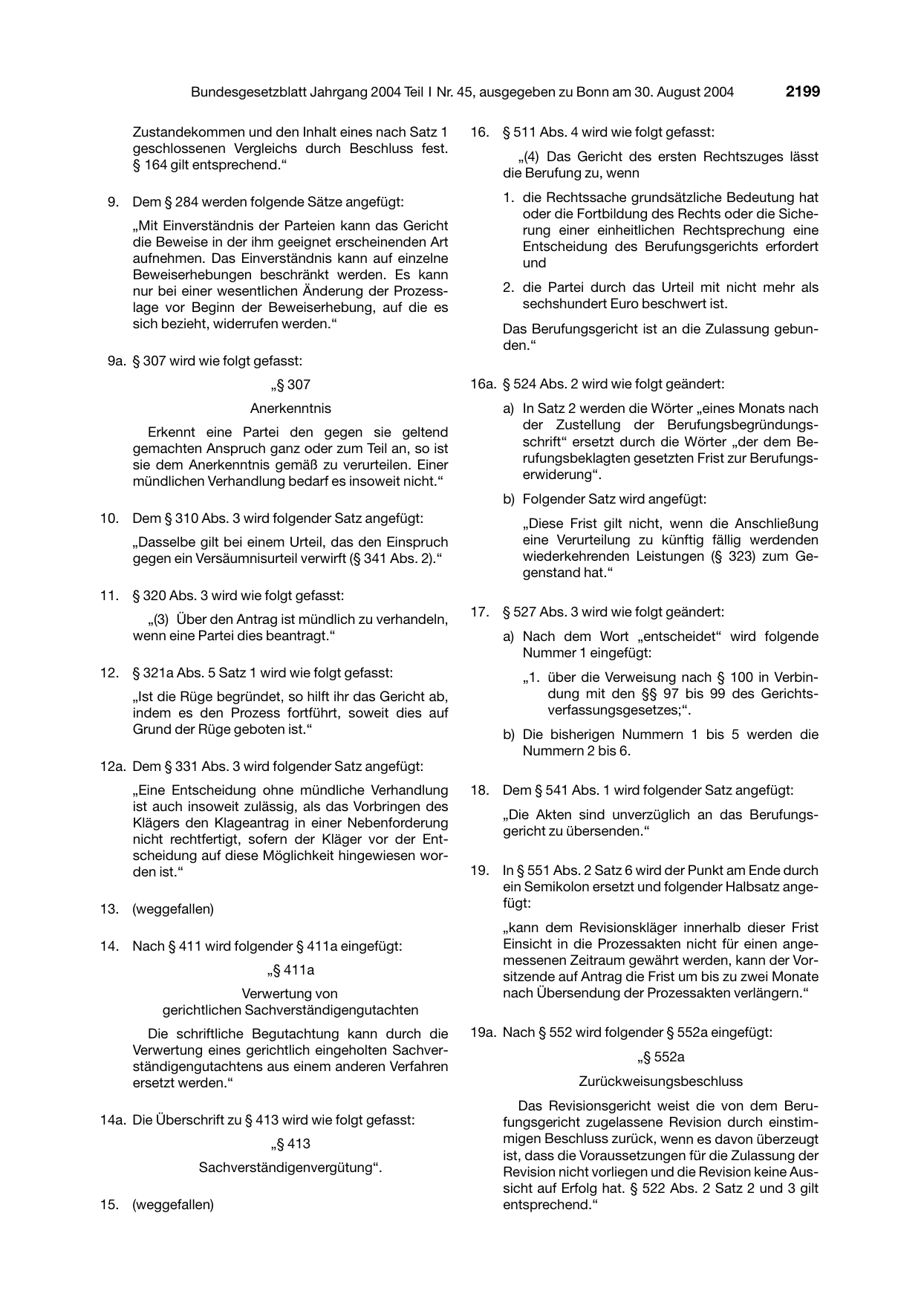 BGBl. 2004, Seite 2199 — Originalseite als Abbildung