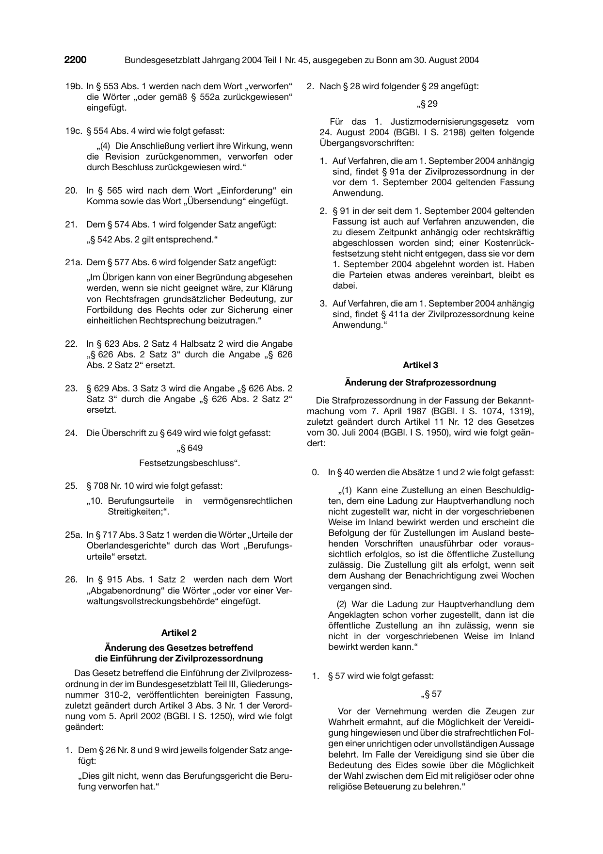 BGBl. 2004, Seite 2200 — Originalseite als Abbildung