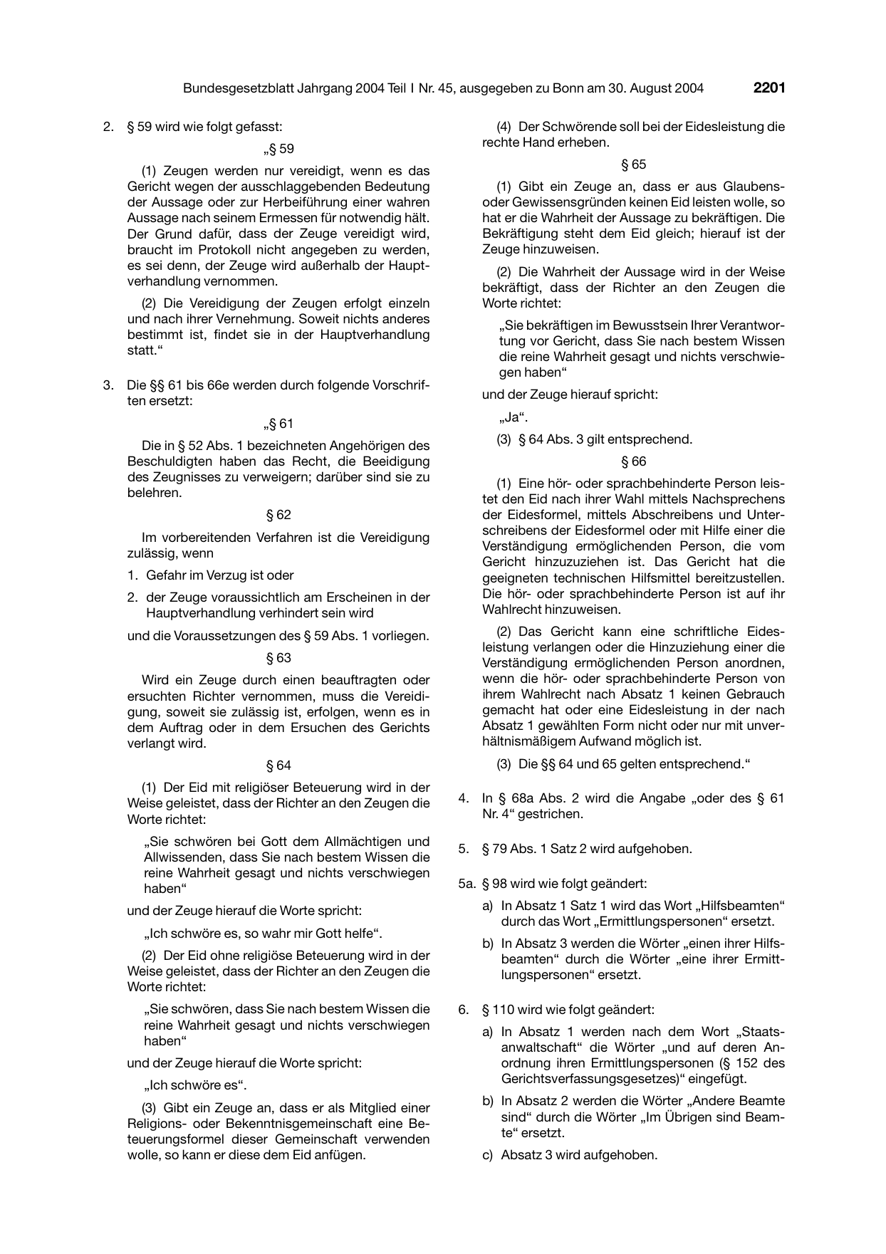 BGBl. 2004, Seite 2201 — Originalseite als Abbildung