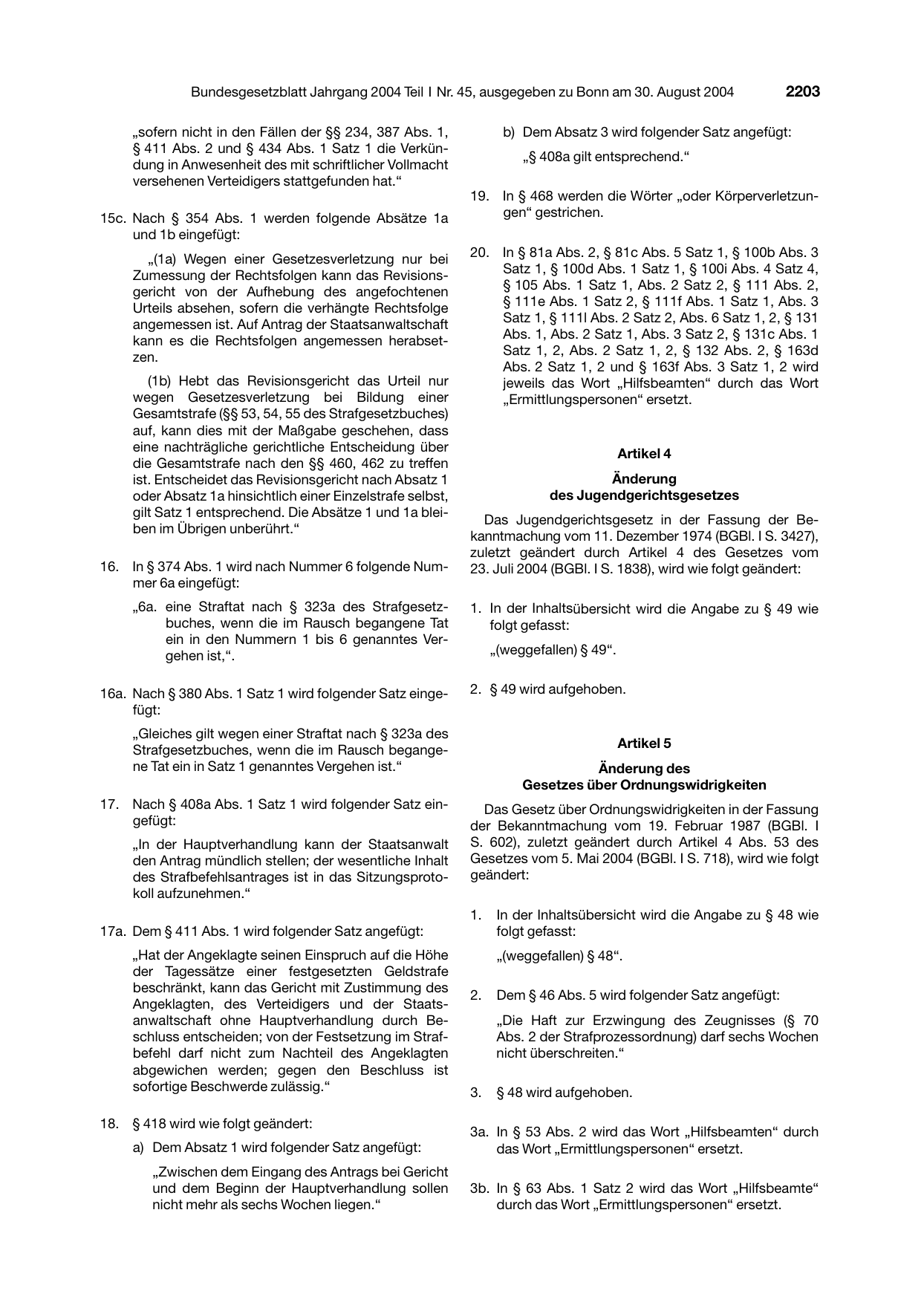 BGBl. 2004, Seite 2203 — Originalseite als Abbildung