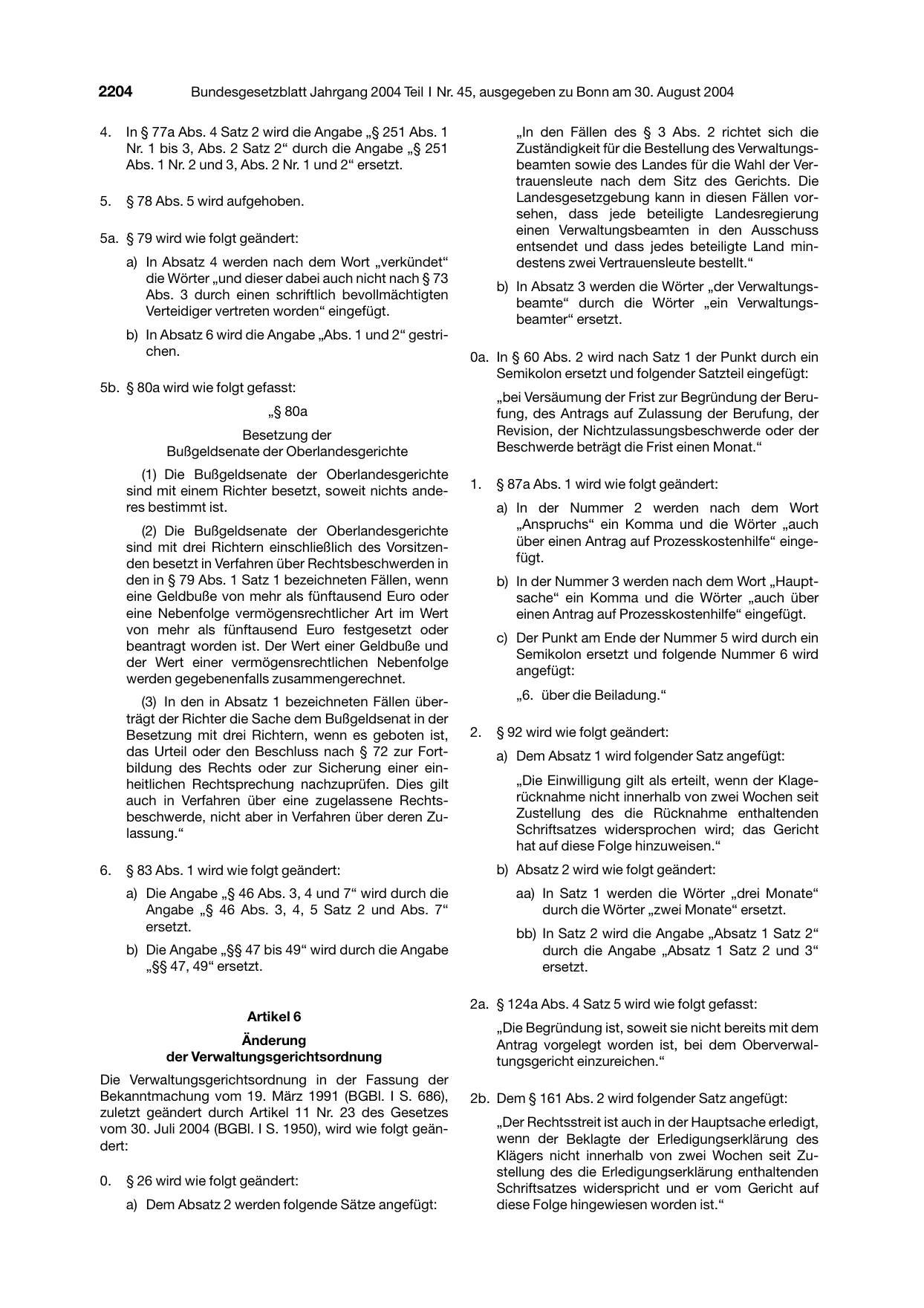 BGBl. 2004, Seite 2204 — Originalseite als Abbildung