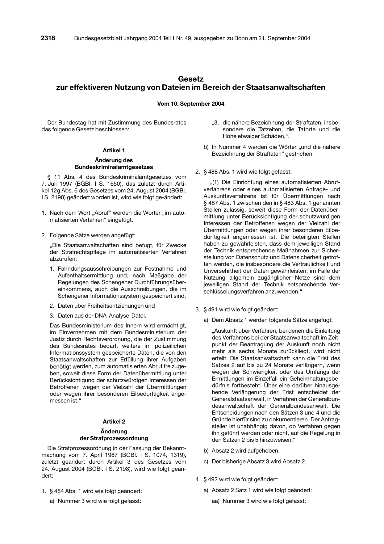 BGBl. 2004, Seite 2318 — Originalseite als Abbildung