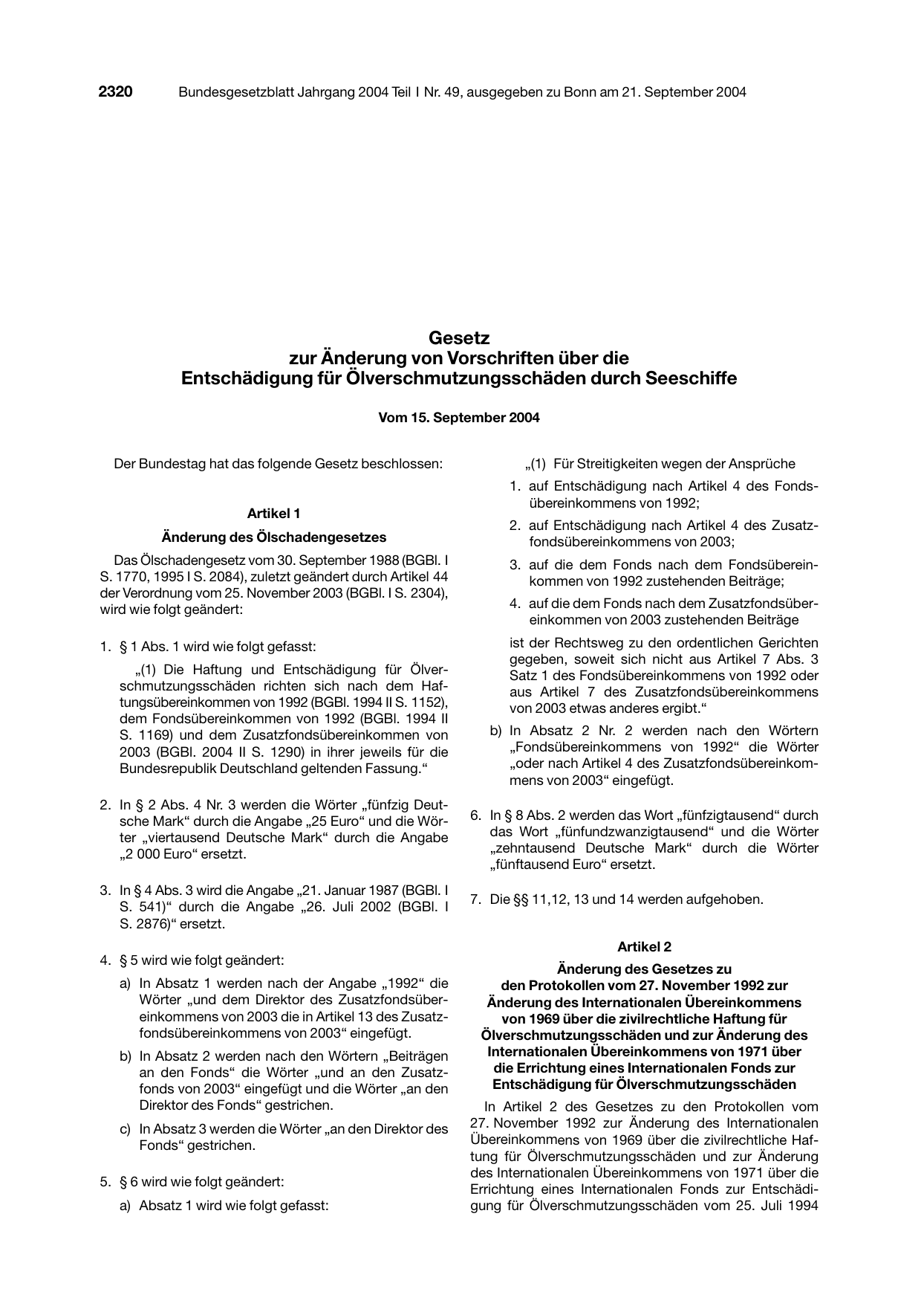 BGBl. 2004, Seite 2320 — Originalseite als Abbildung