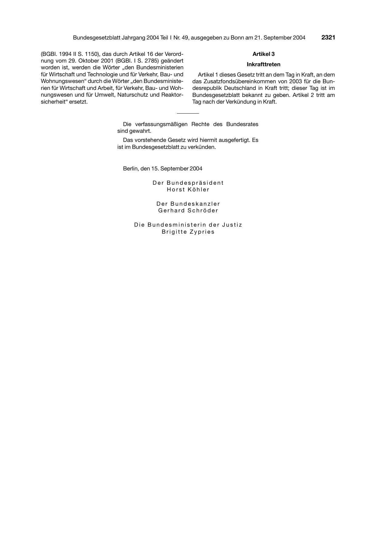 BGBl. 2004, Seite 2321 — Originalseite als Abbildung