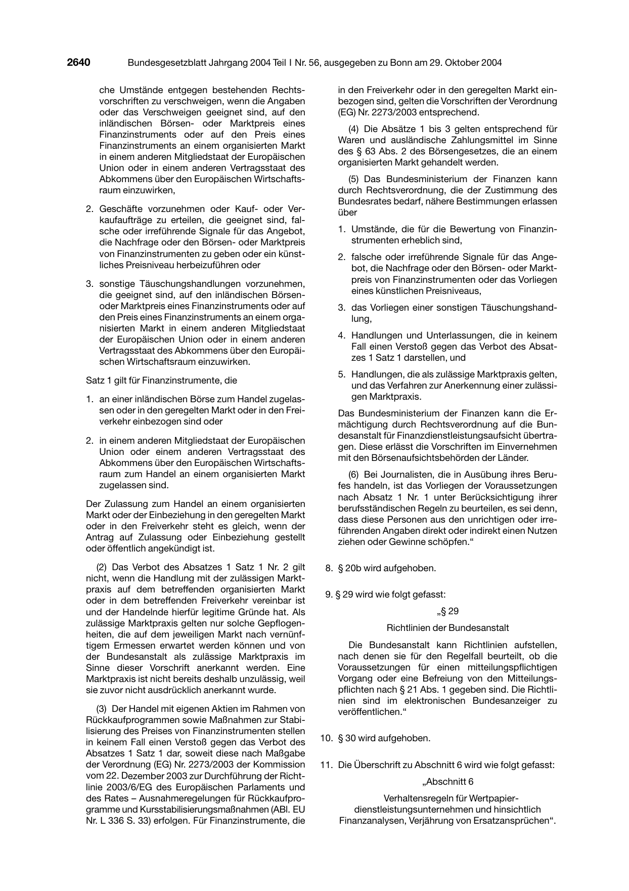 BGBl. 2004, Seite 2640 — Originalseite als Abbildung