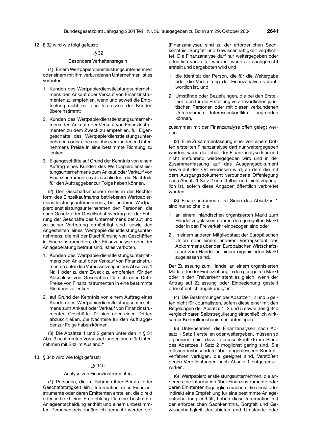 BGBl. 2004, Seite 2641 — Originalseite als Abbildung