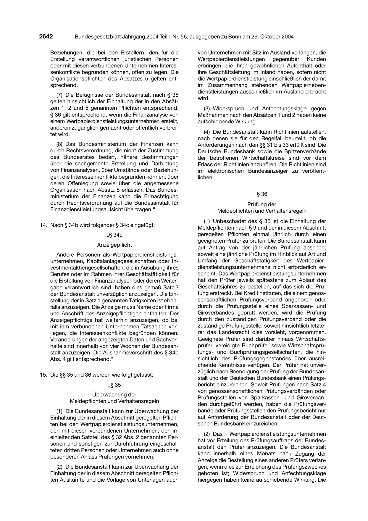 BGBl. 2004, Seite 2642 — Originalseite als Abbildung